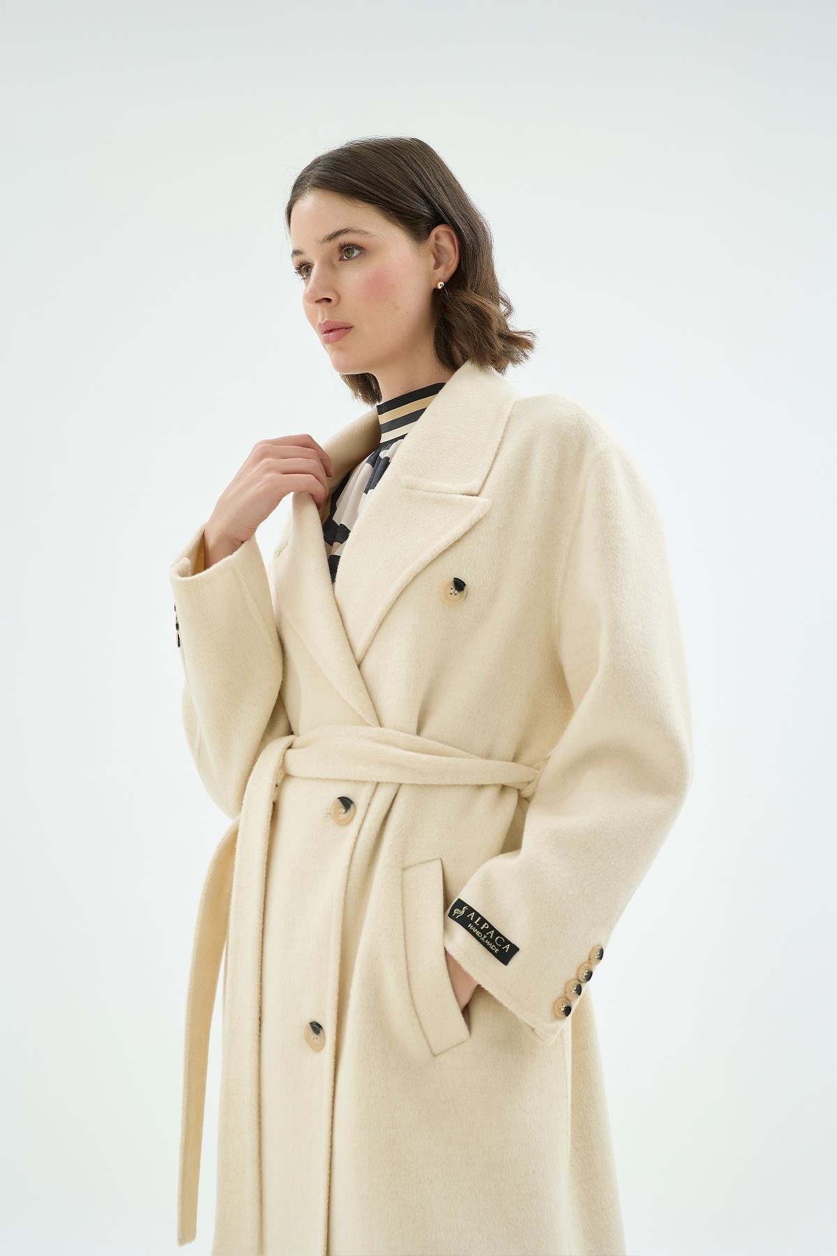 Alora %100 Alpaka Uzun Kaban Ekru