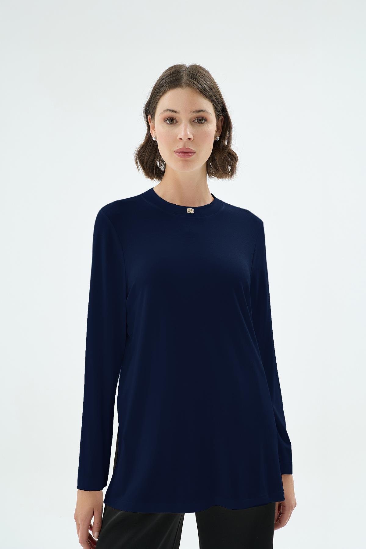 Celina Yandan Yirtmaçli Uzun Kol Body Lacivert