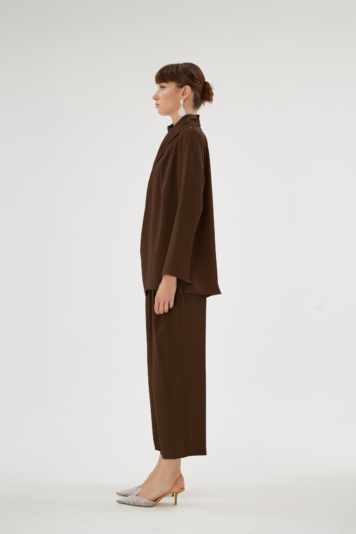 Cristalle Dökümlü Bluz Kahve