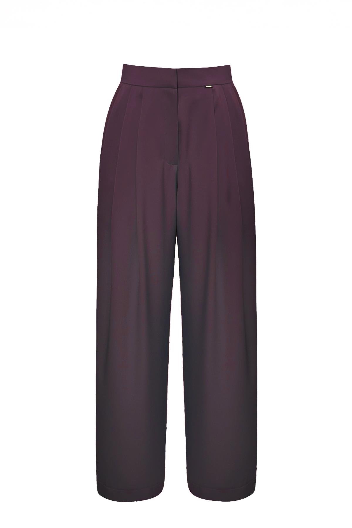 Cristalle Yüksek Bel Pileli Havuç Pantolon Mürdüm