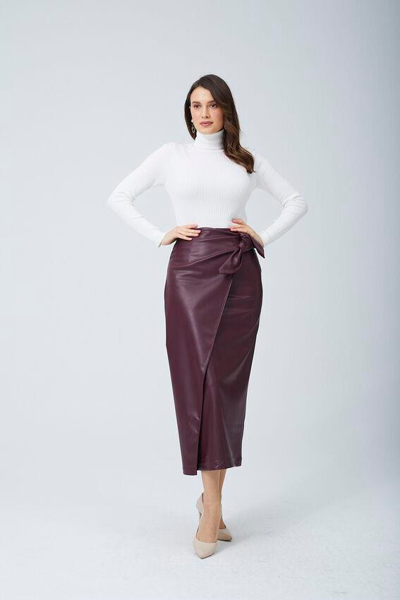 Fiyonk Deri Etek Bordo