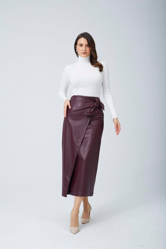 Fiyonk Deri Etek Bordo