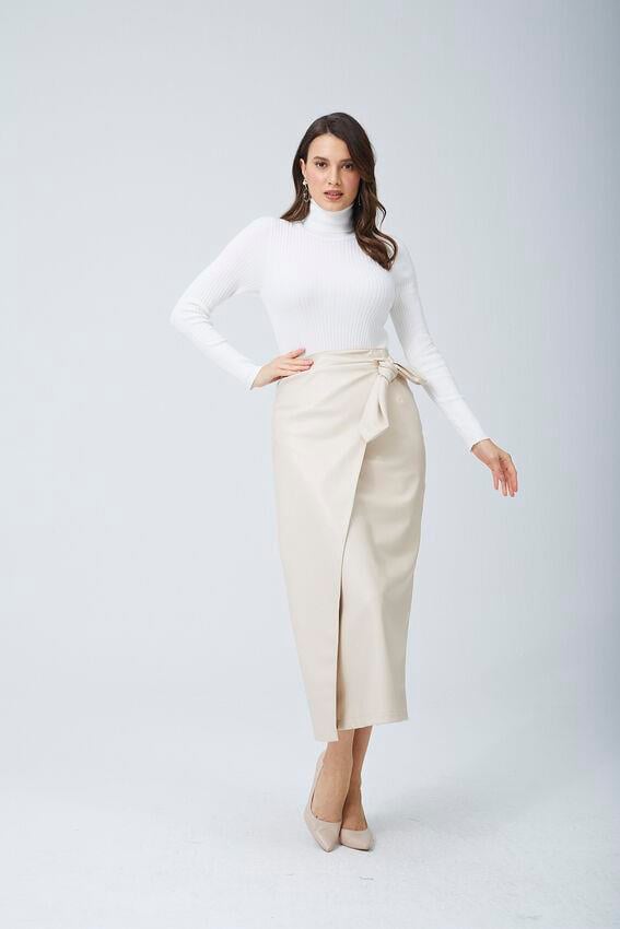 Fiyonk Deri Etek Ekru