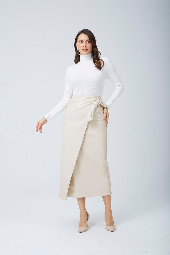 Fiyonk Deri Etek Ekru