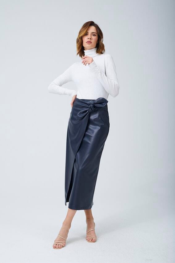 Fiyonk Deri Etek Lacivert