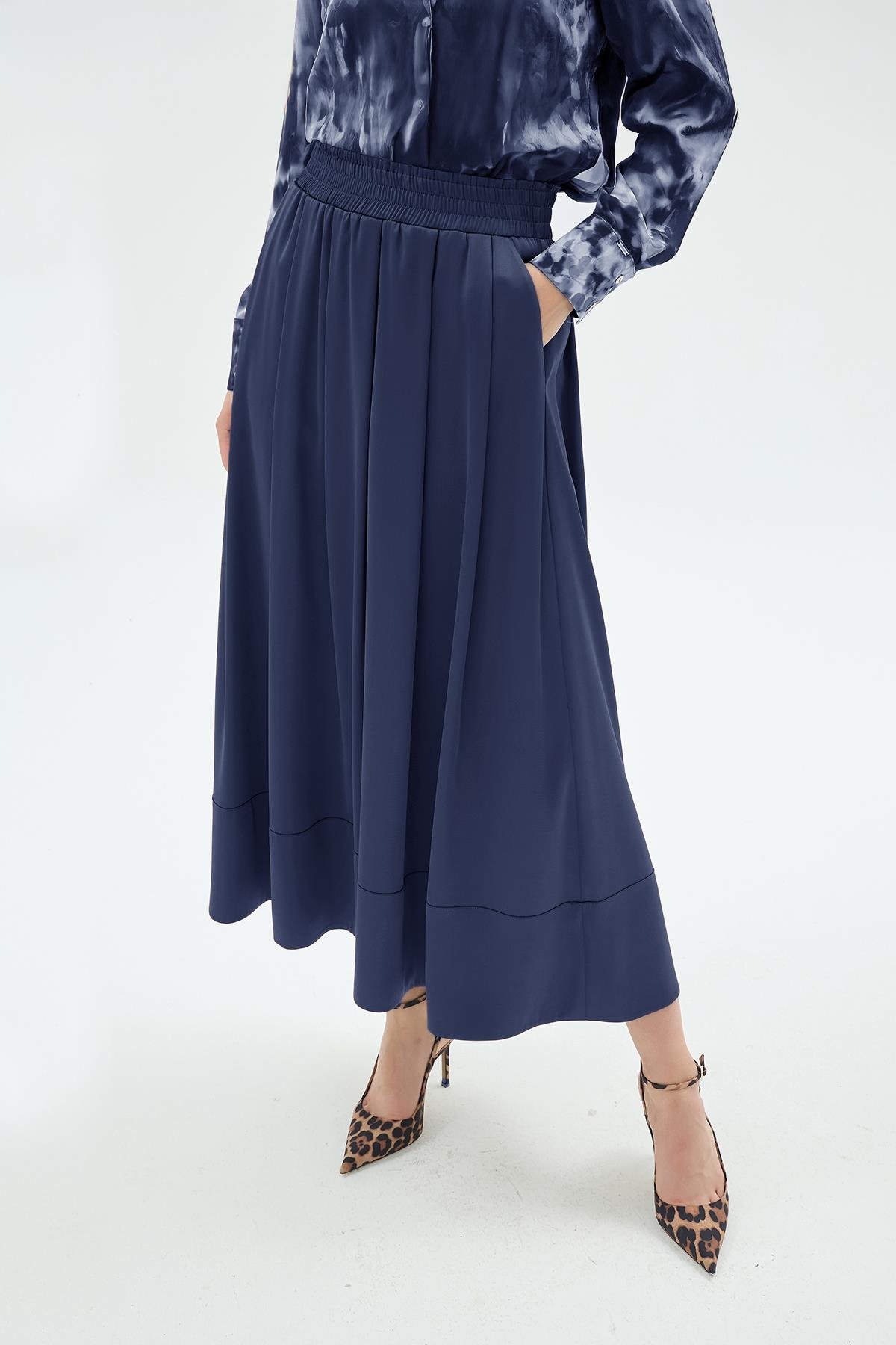 Gigi Beli Lastikli Etek Lacivert