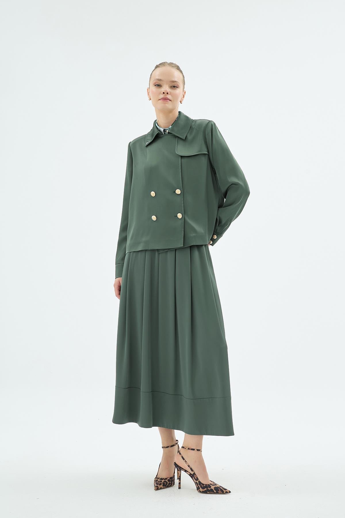 Gigi Düğme Detaylı Kurvaze Ceket Zümrüt