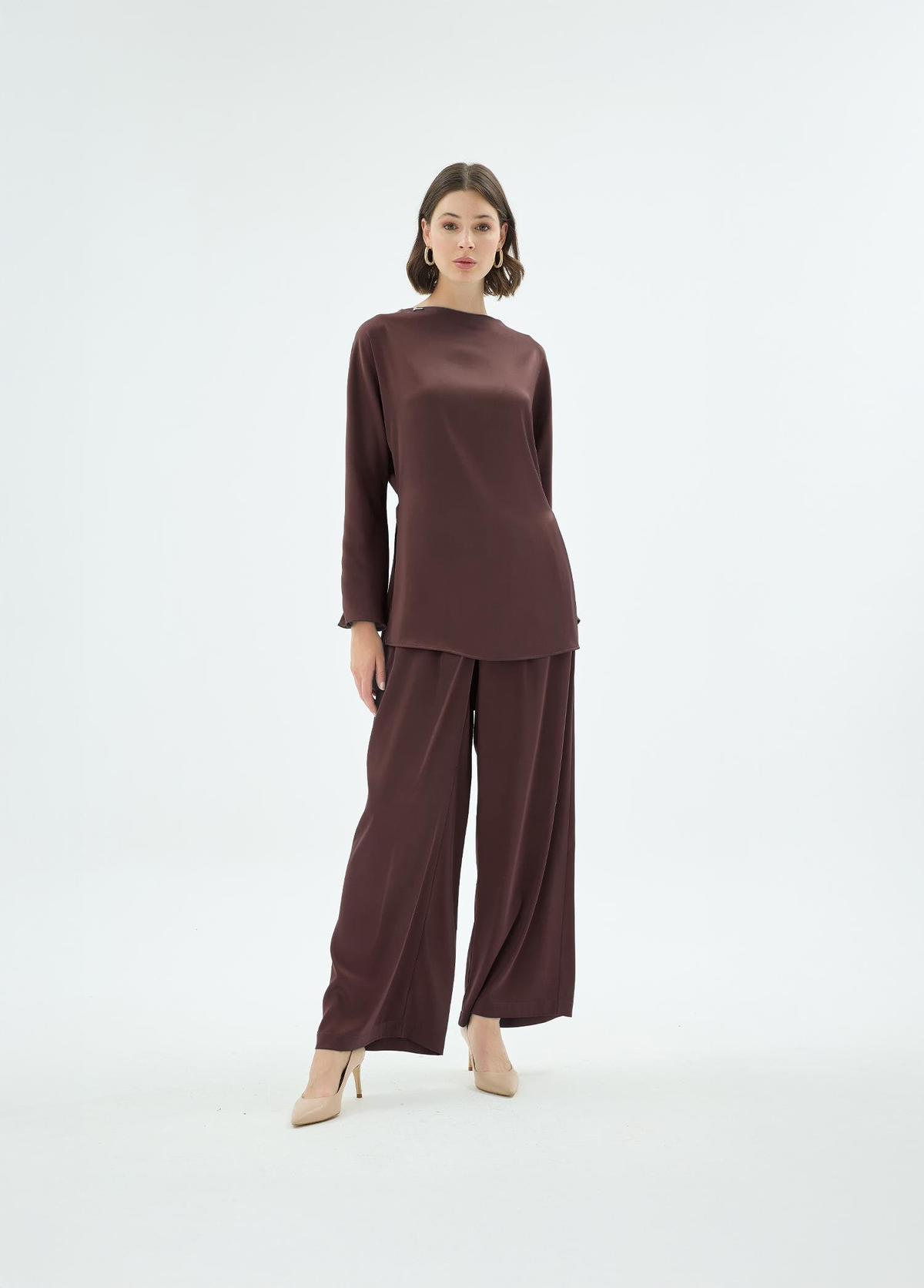 Lisa Yandan Yirtmaçli Uzun Kol Bluz Kahve