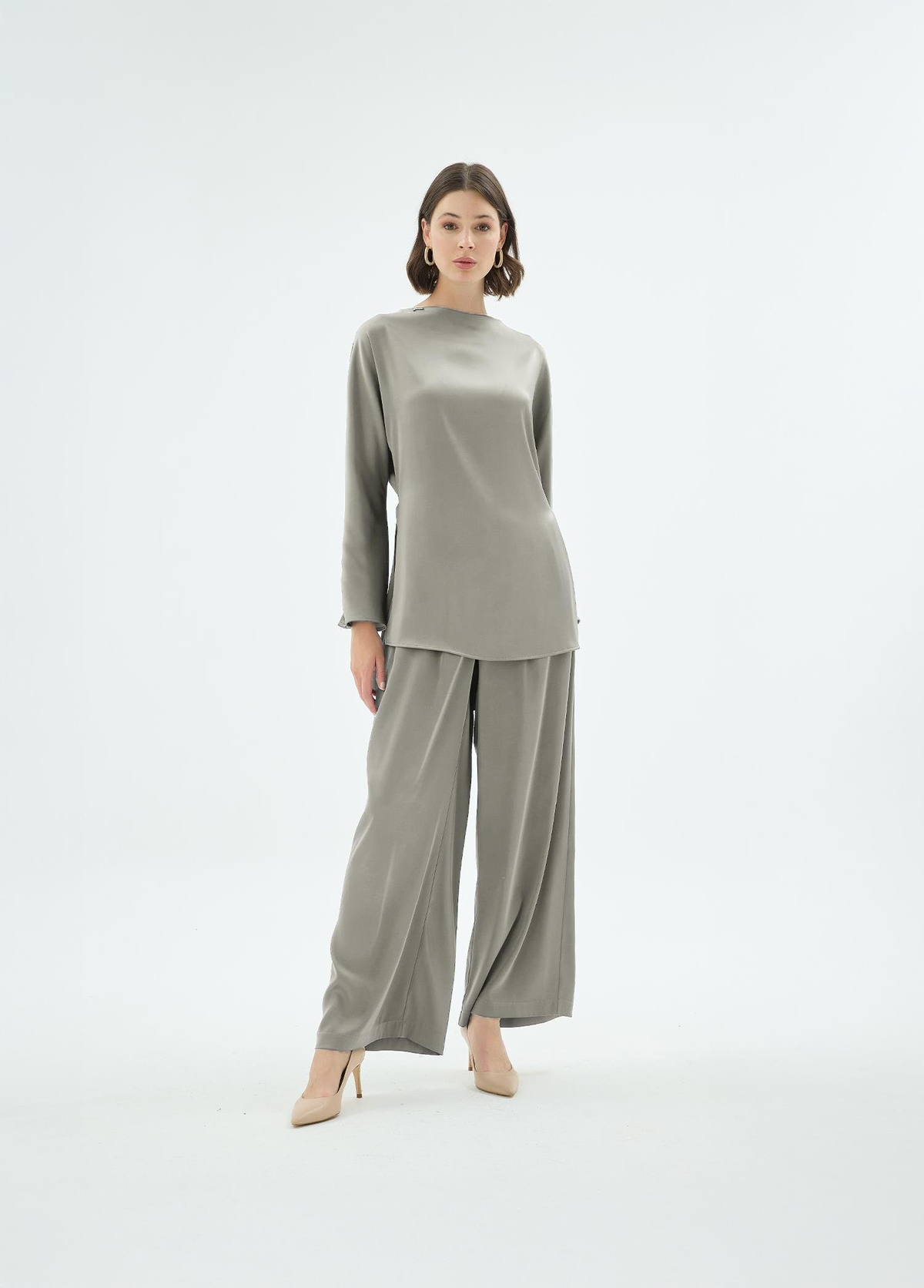 Lisa Yandan Yirtmaçli Uzun Kol Bluz Taş