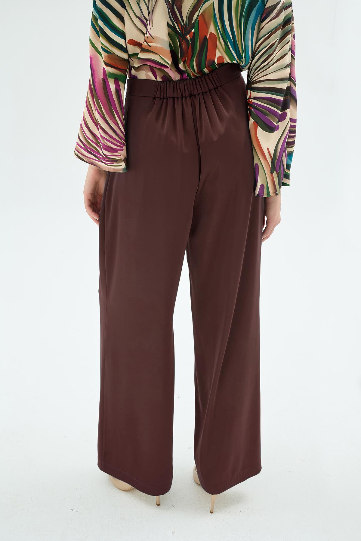 Lisa Yüksek Bel Bol Paça Pantolon Kahve