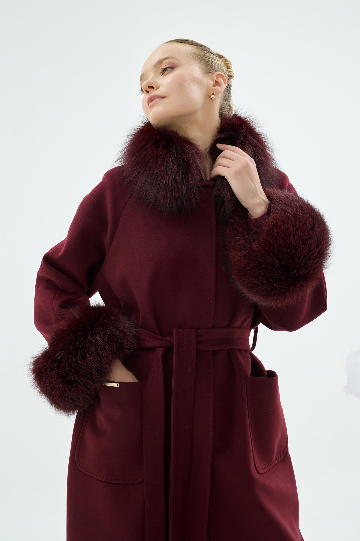 Lunara Kürk Yakalı Ve Kürk Manşetli Kaban Bordo