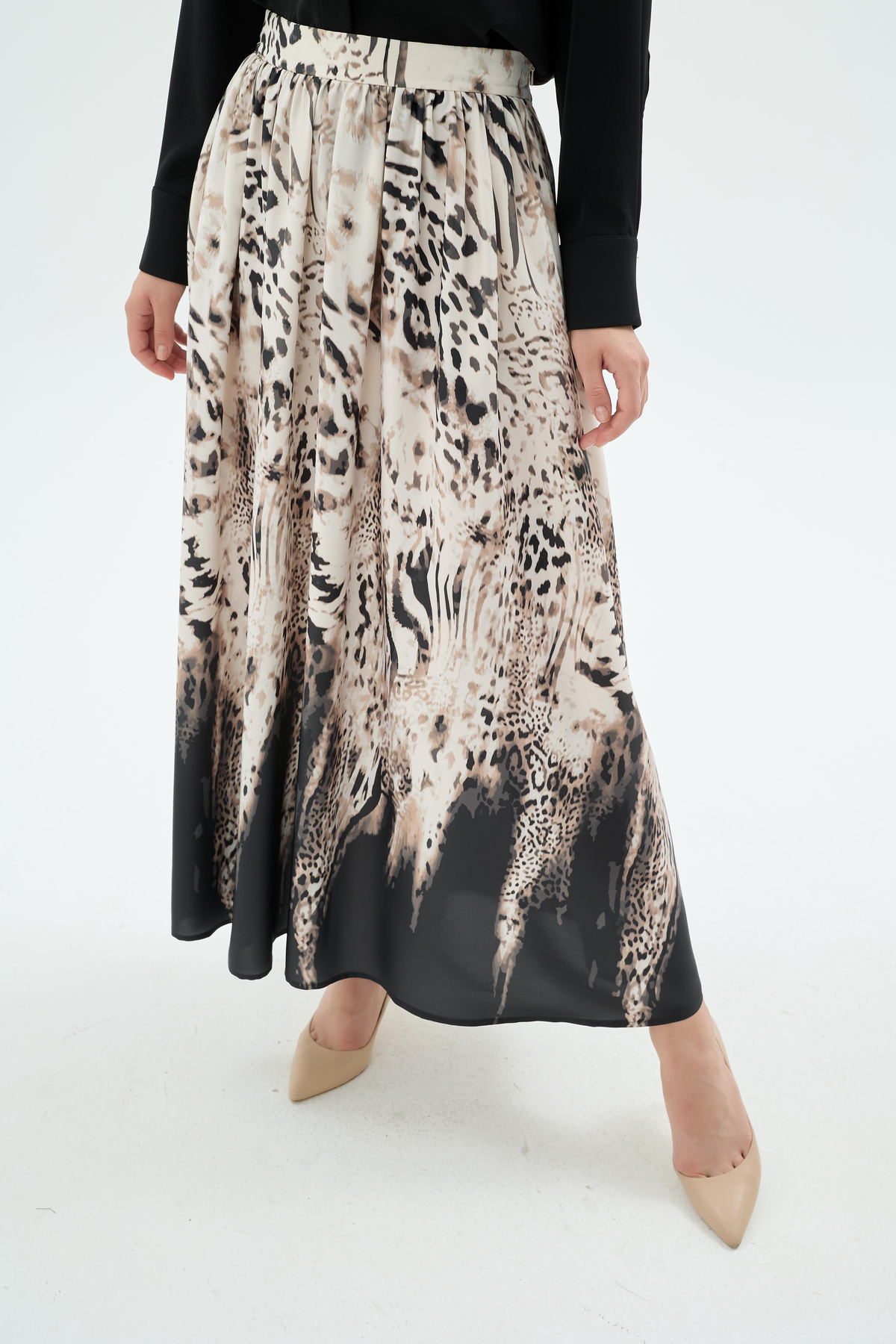 Monika Leopar Desenli Şifon Etek Taş