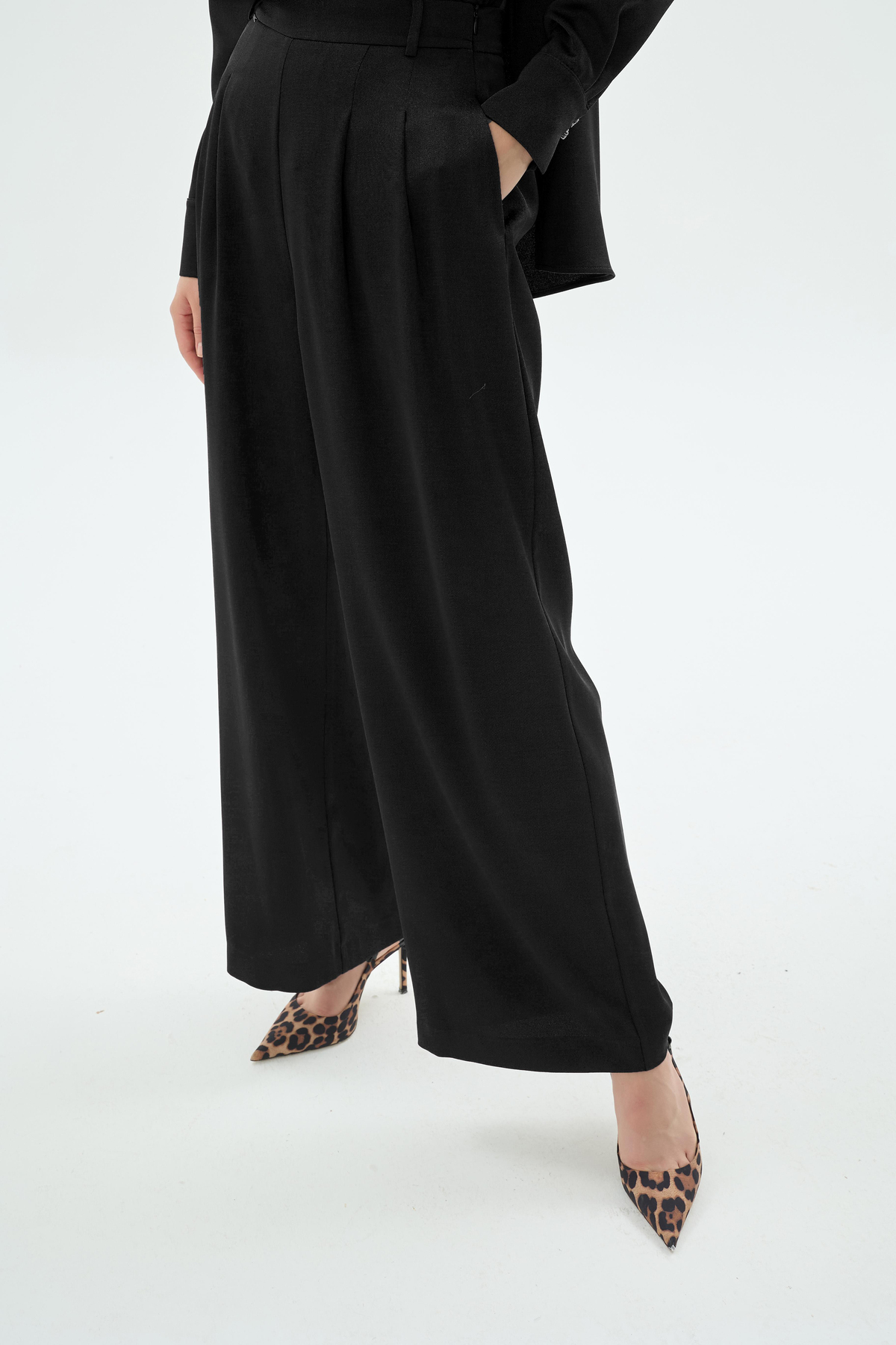 Natali Yüksek Bel Bol Paça Pantolon Siyah