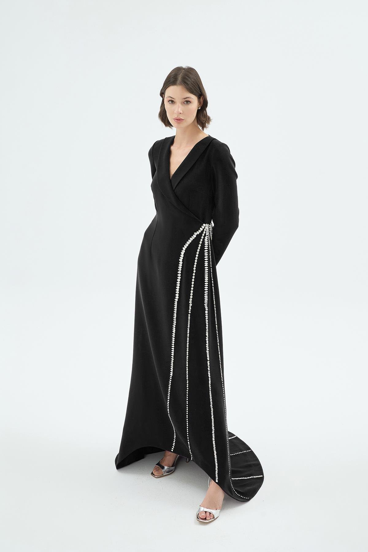 Noa El İşçiliği Taş Şerit Detaylı Elbise Siyah