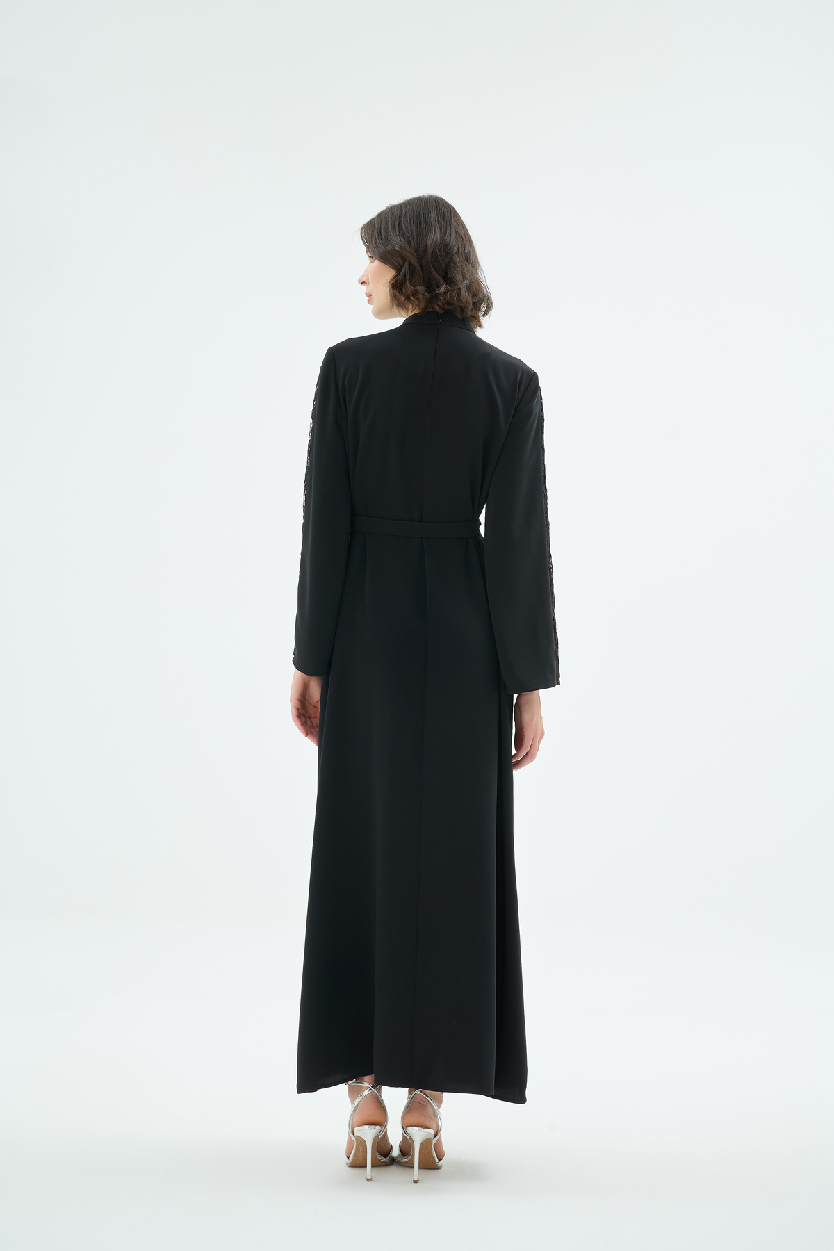 Nuvan Dantel Garnili Yakasi Taşli Elbise Siyah