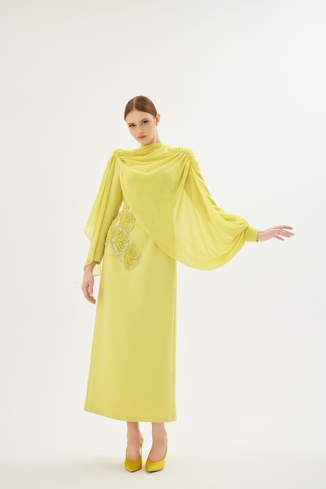 Peony Nakişli Elbise Mimoza