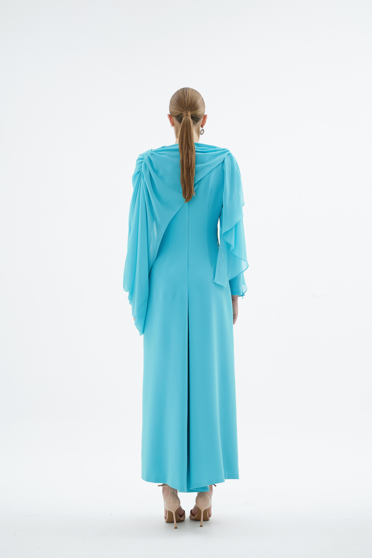 Peony Nakişli Elbise Turkuaz