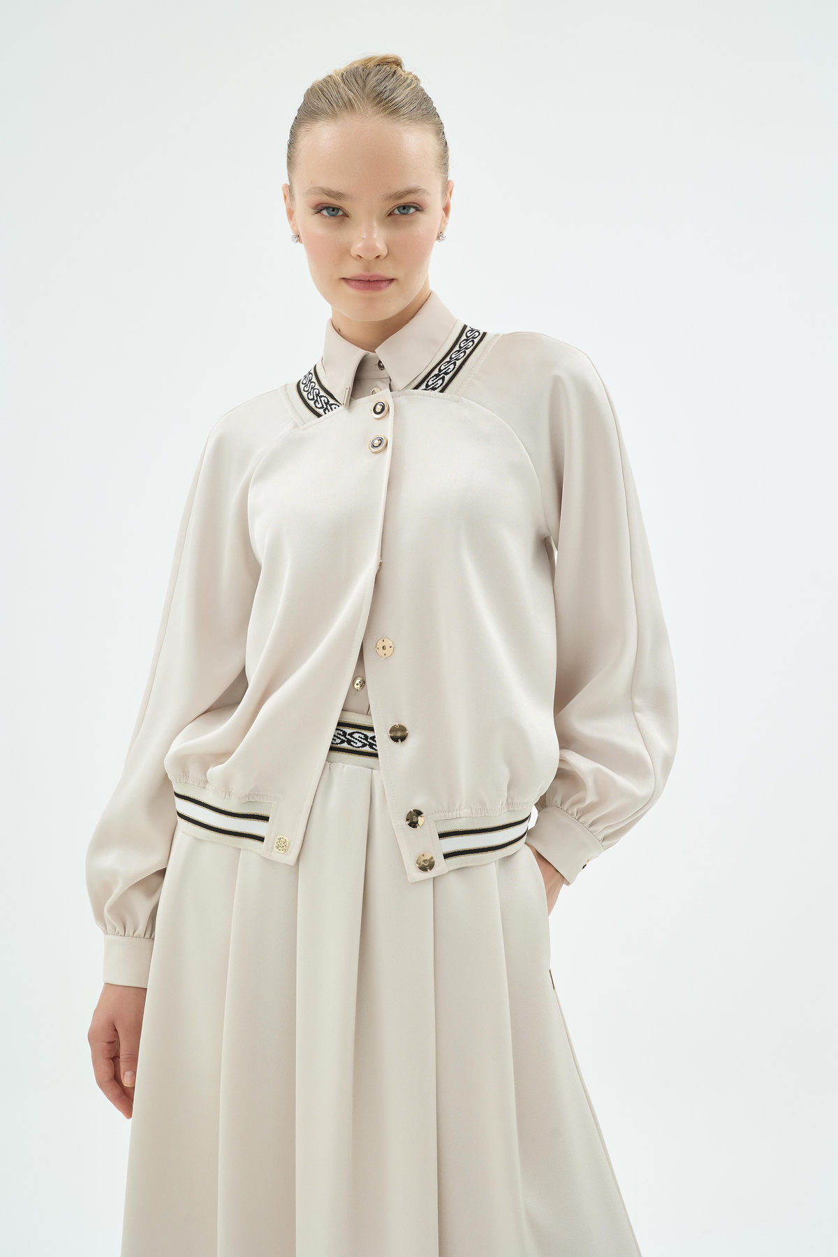 Pietra Ribana Detaylı Düğmeli Ceket Taş