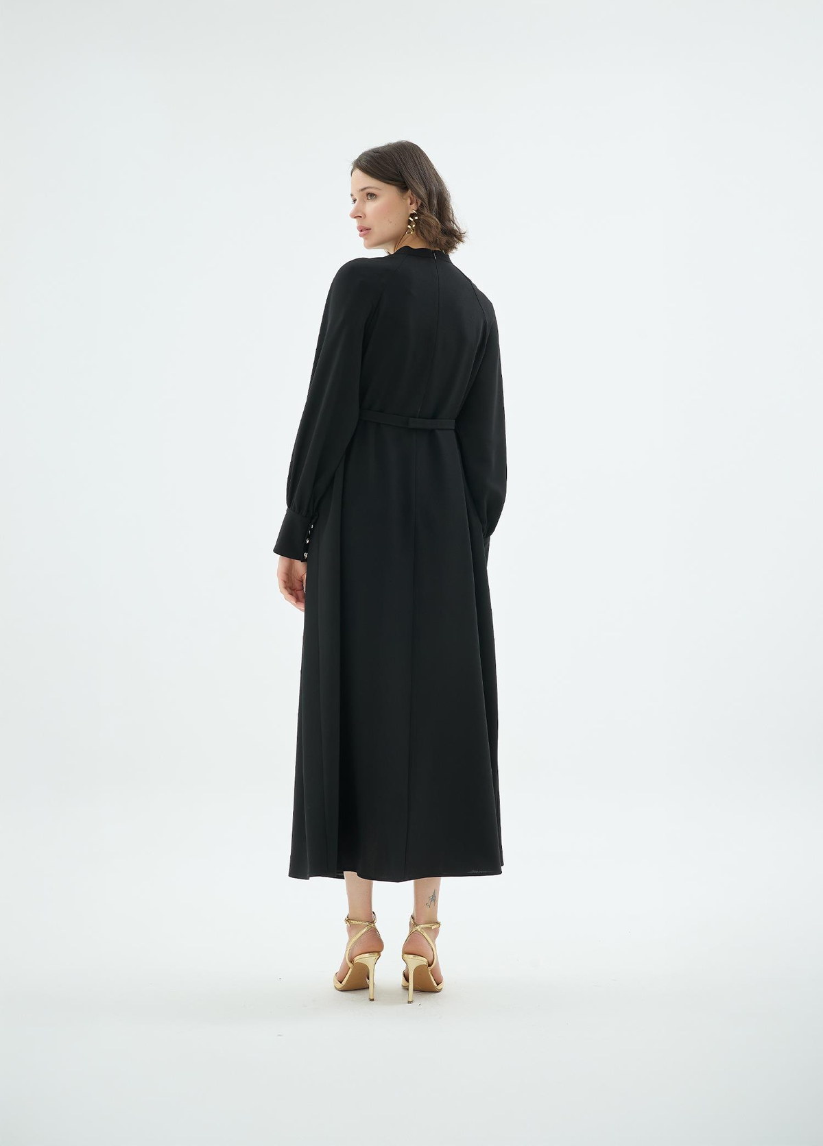 Rose El İşçiliği Gül Motifli Elbise Siyah