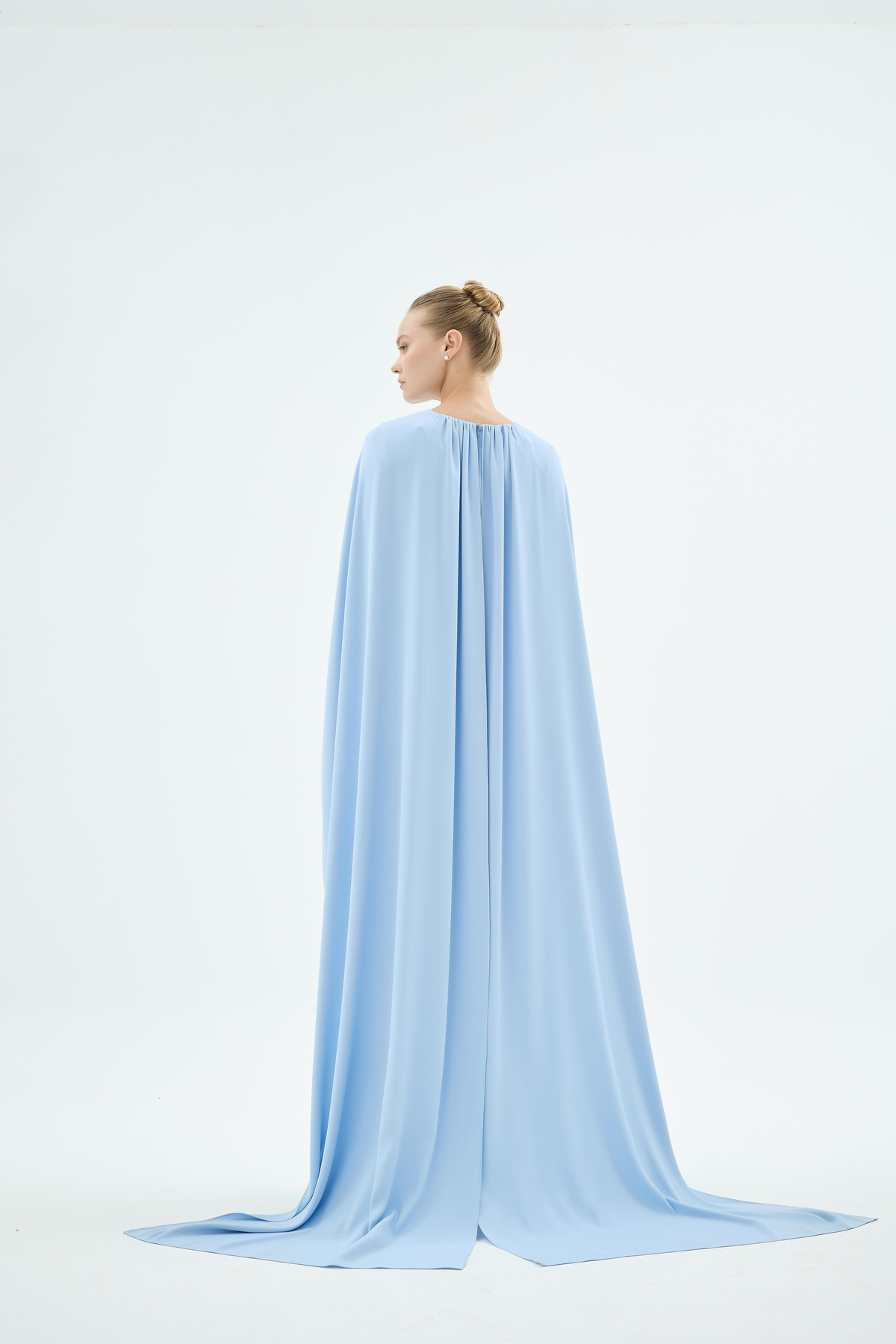 Ruby Pelerin Kol Taş Detaylı Elbise Mavi