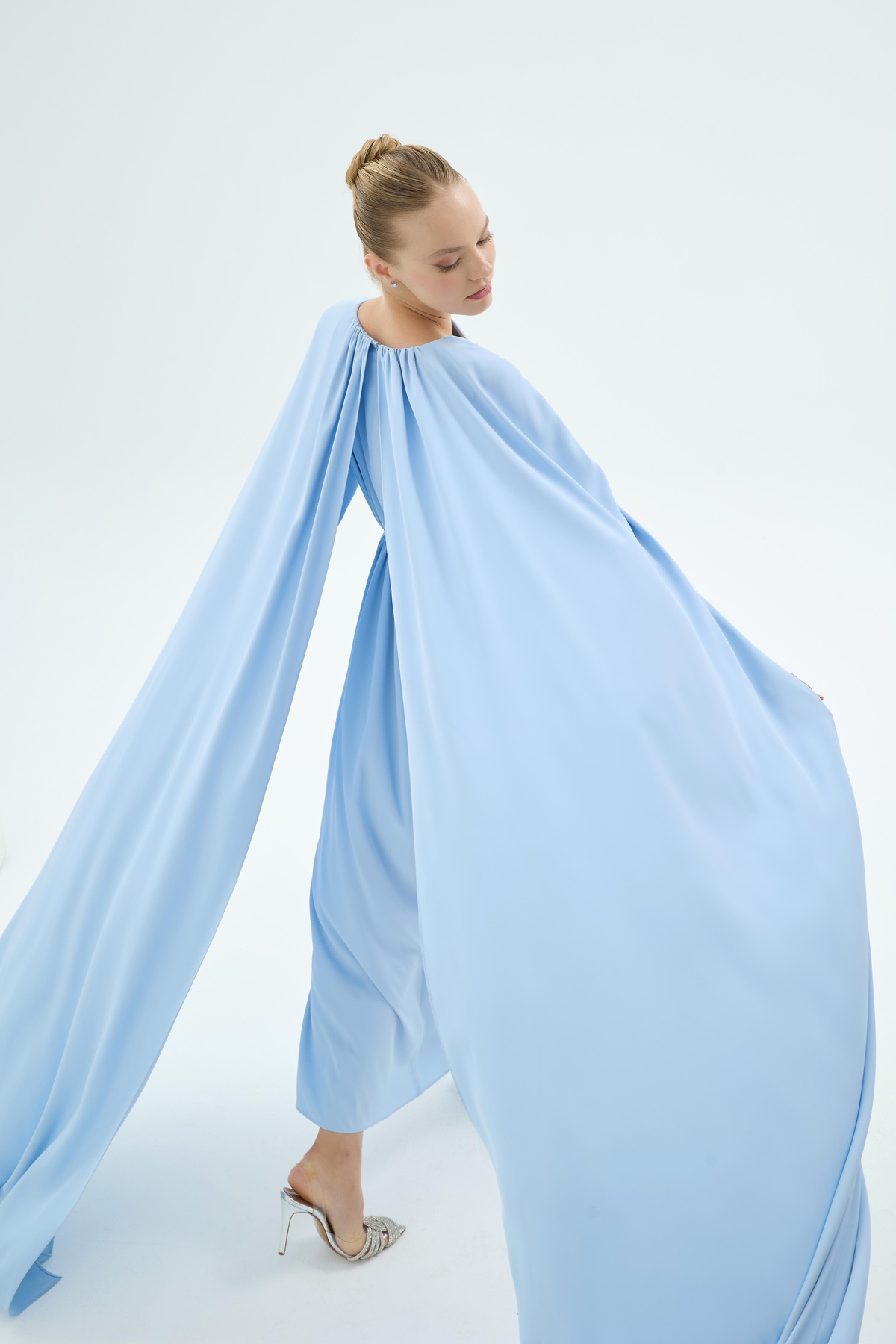 Ruby Pelerin Kol Taş Detaylı Elbise Mavi