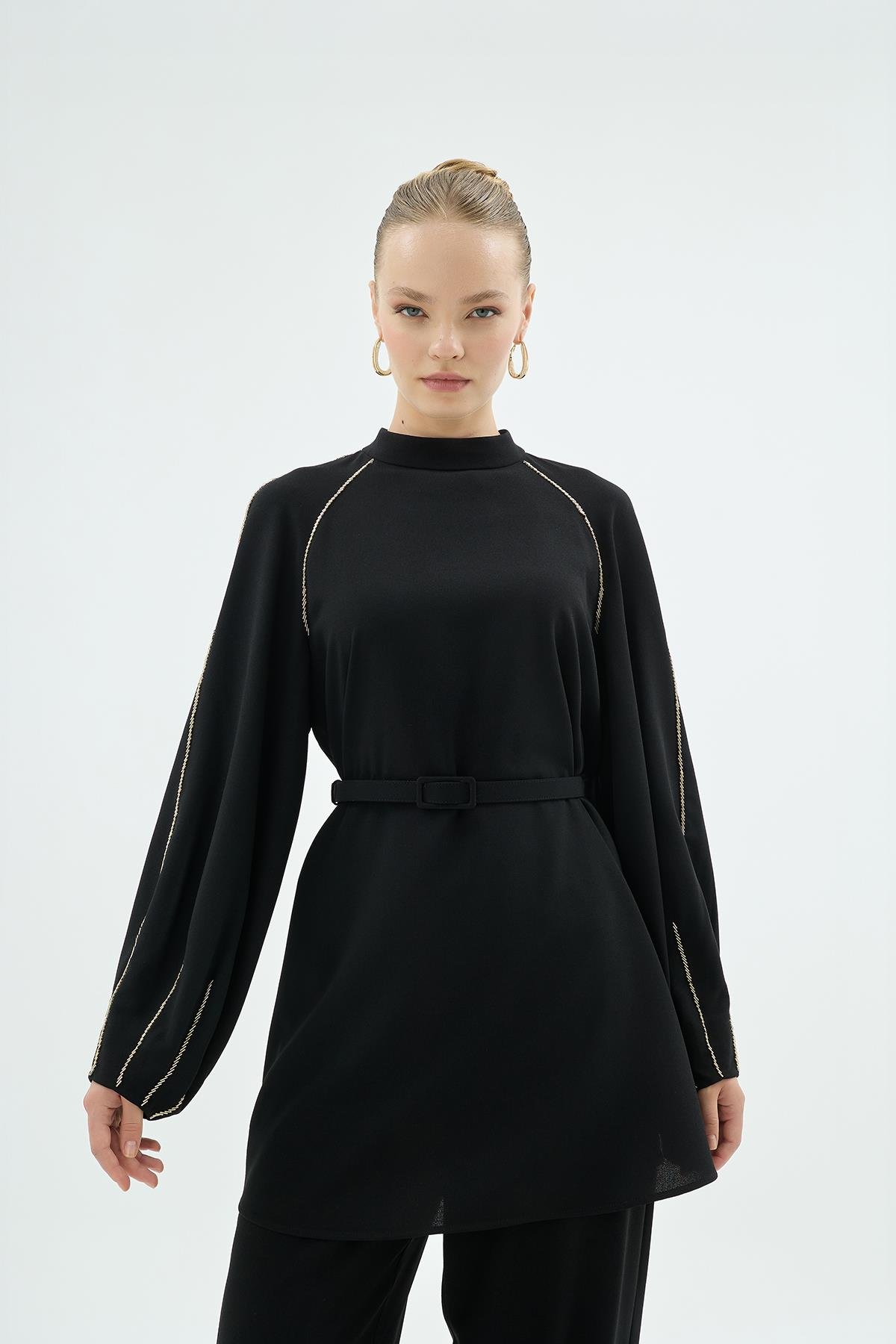 Tina Kollari El İşleme Hakim Yaka Bluz Siyah