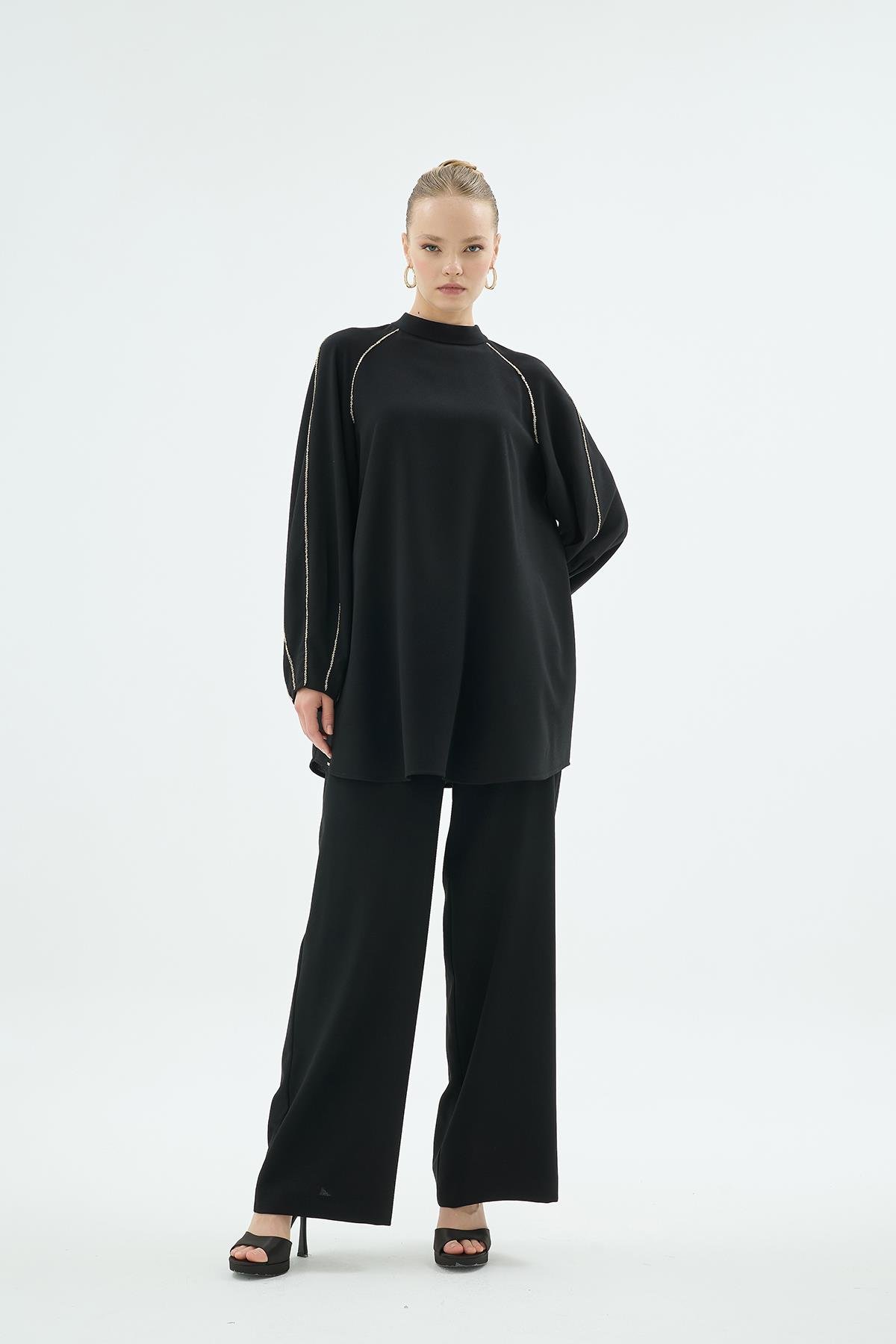 Tina Kollari El İşleme Hakim Yaka Bluz Siyah