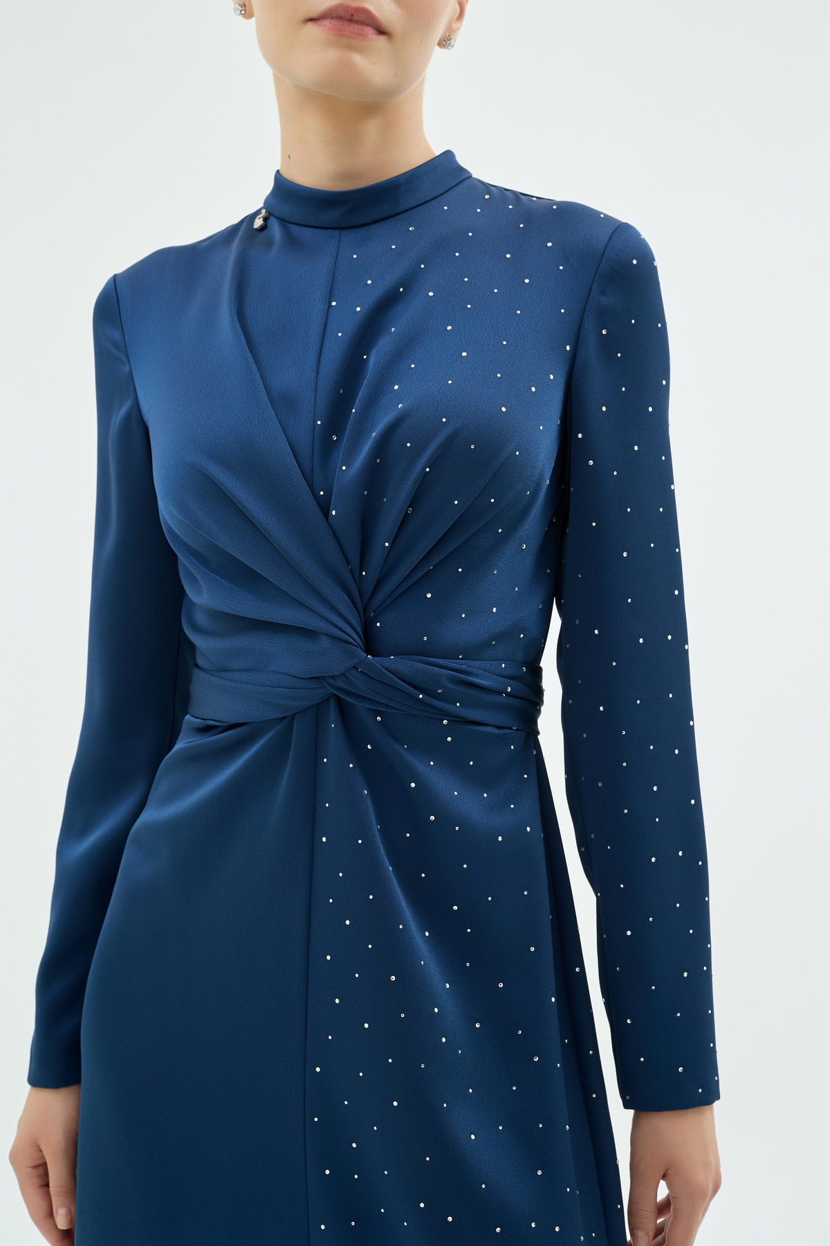 Umberto Crystal Işıltılı Taş Detaylı Elbise Lacivert