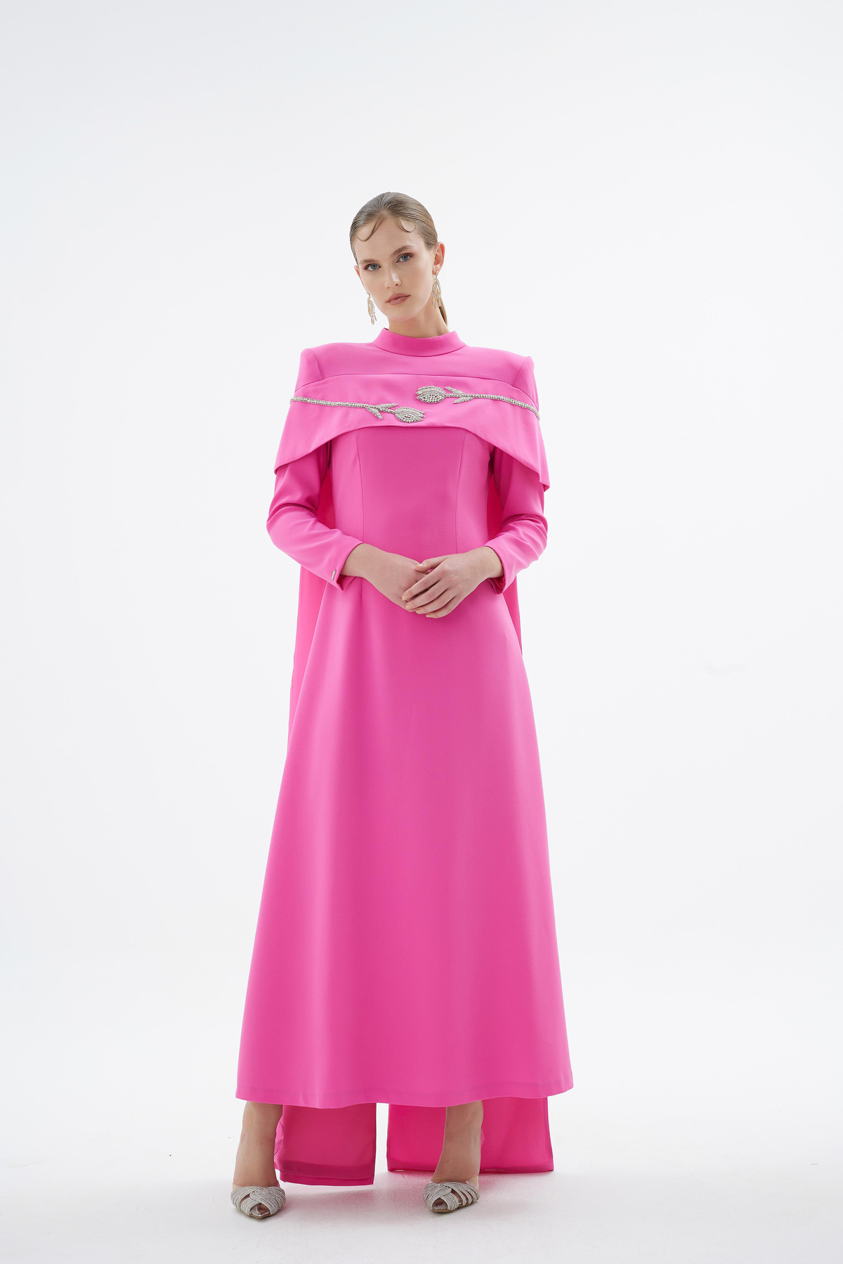 Vera Vera Lale Nakiş Desenli Şik Elbise Pembe