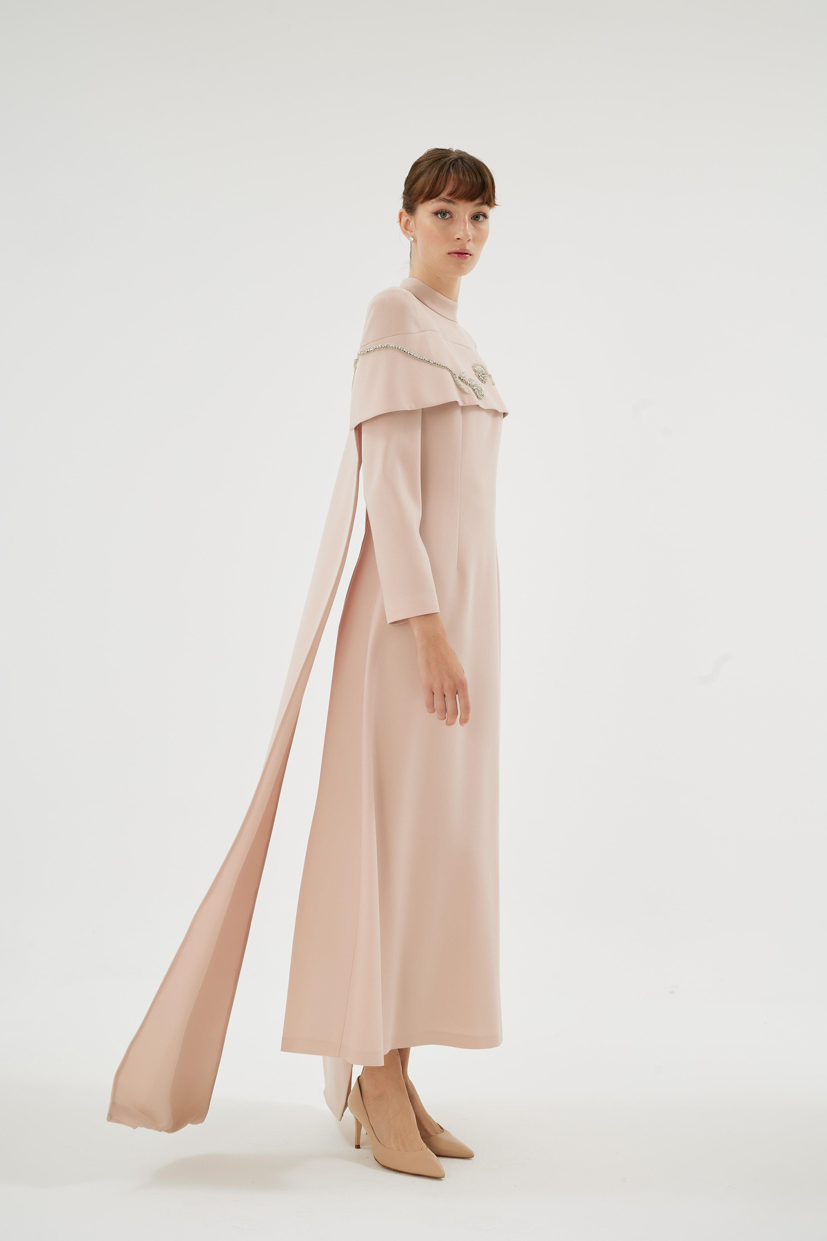 Vera Vera Lale Nakiş Desenli Şik Elbise Somon