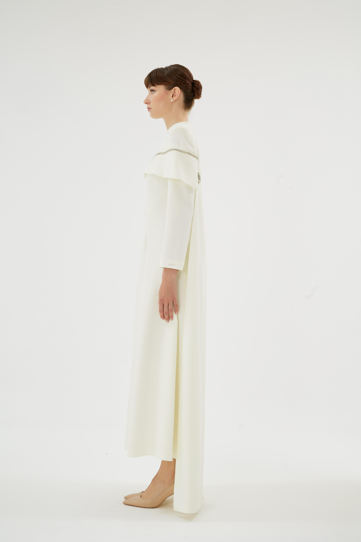 Vera Vera Lale Nakiş Desenli Şik Elbise Ekru