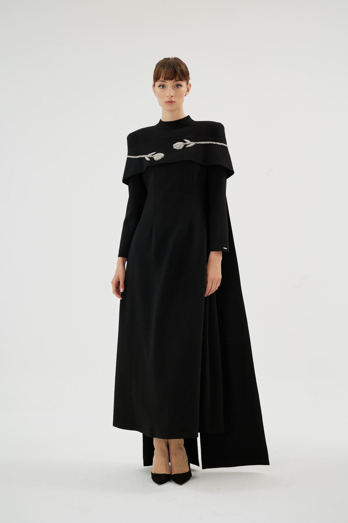 Vera Vera Lale Nakiş Desenli Şik Elbise Siyah