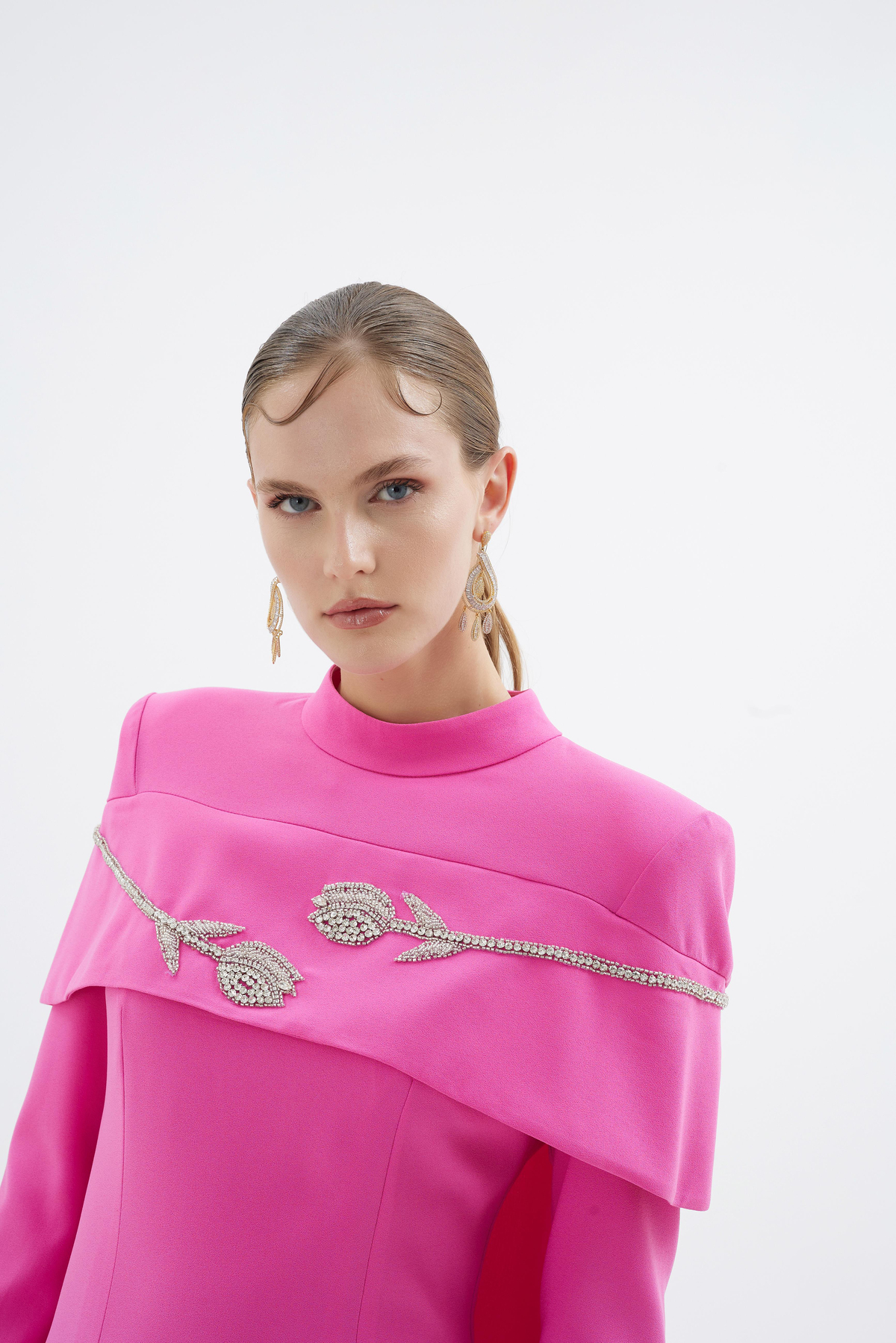 Vera Vera Lale Nakiş Desenli Şik Elbise Pembe