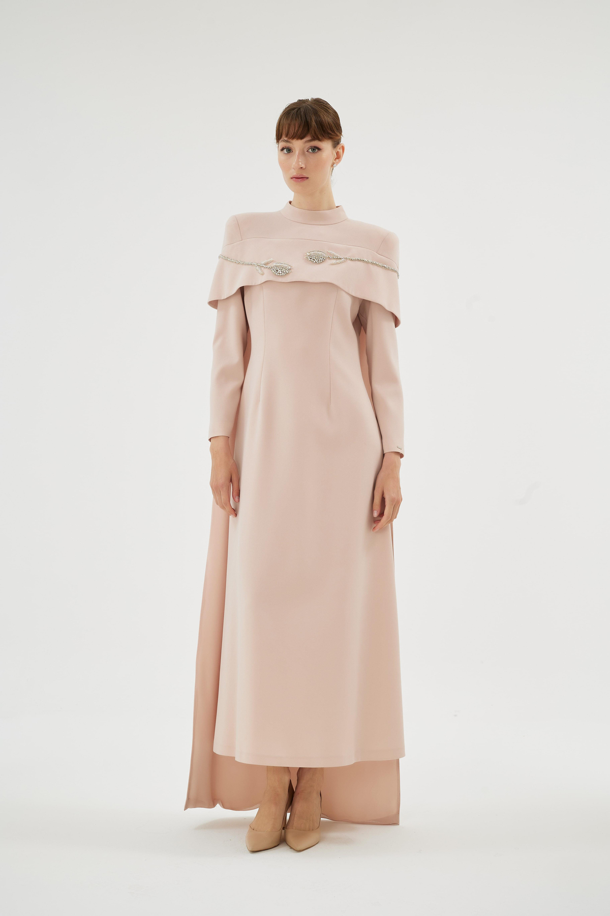 Vera Vera Lale Nakiş Desenli Şik Elbise Somon