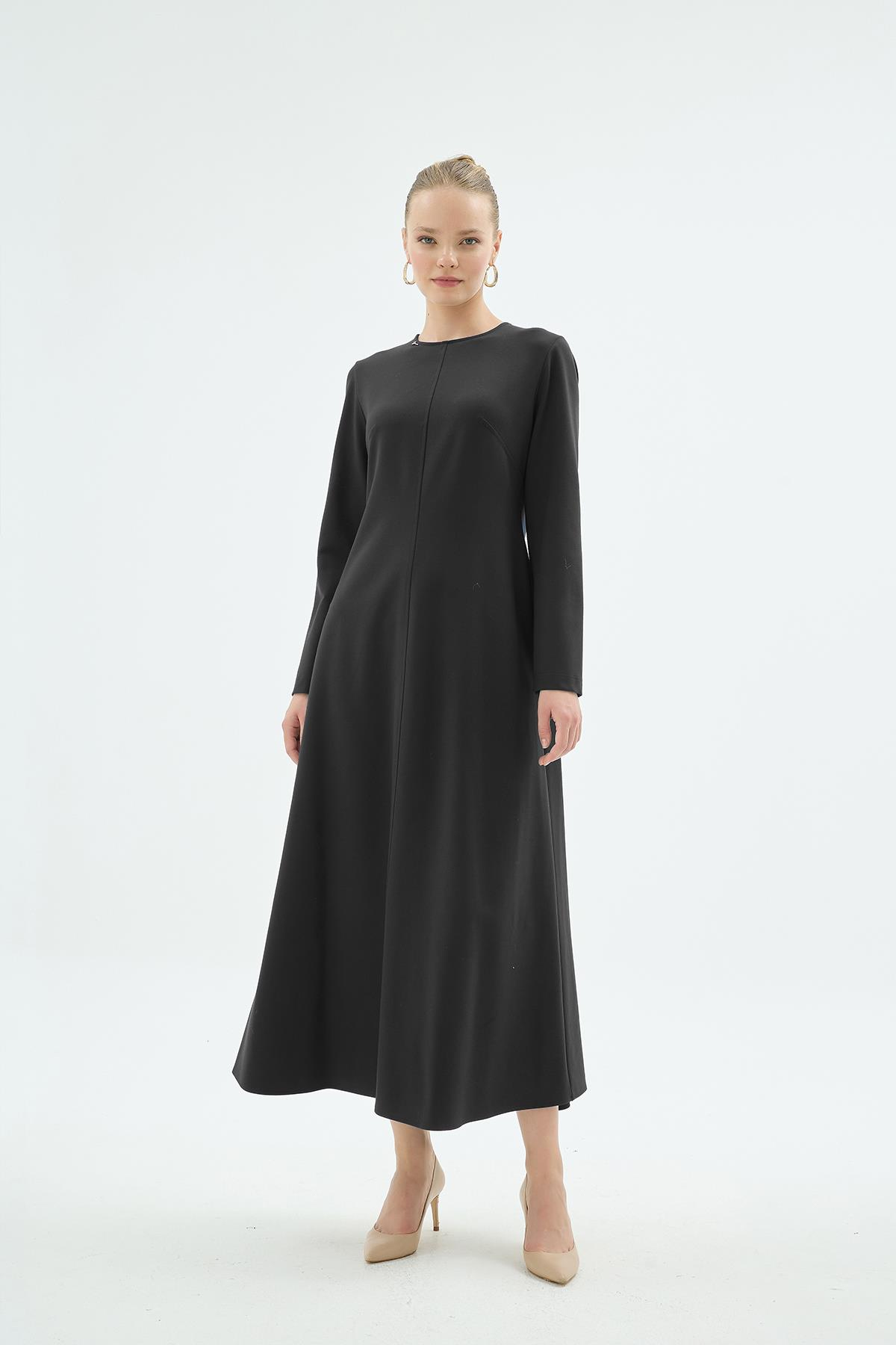 Zeya Bisiklet Yaka Uzun Kol Elbise Siyah