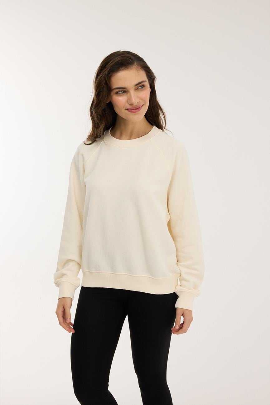 %100 Organik Pamuk Sweatshirt / Ekru