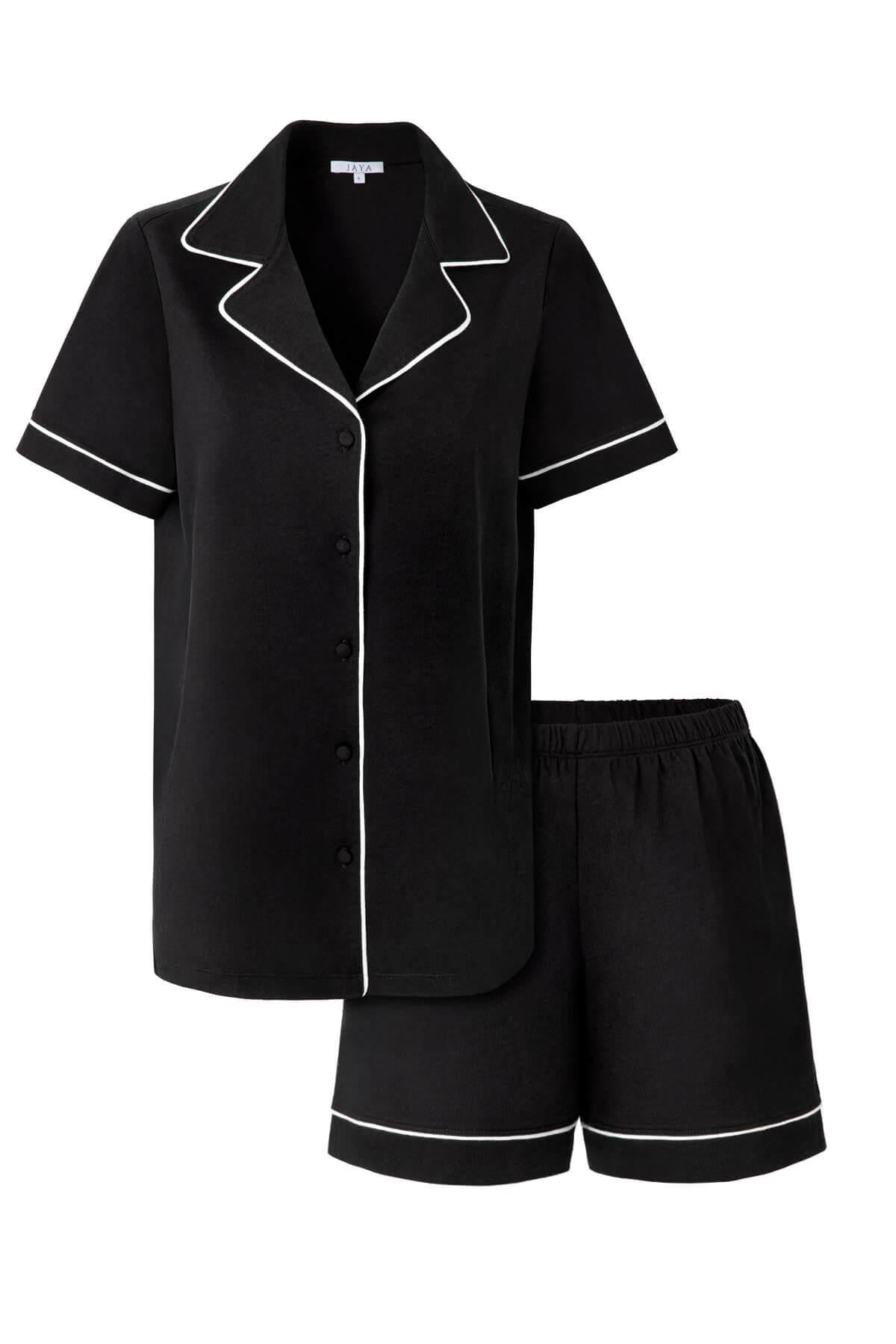 Modal Biyeli Şortlu Pijama Takımı / Siyah 