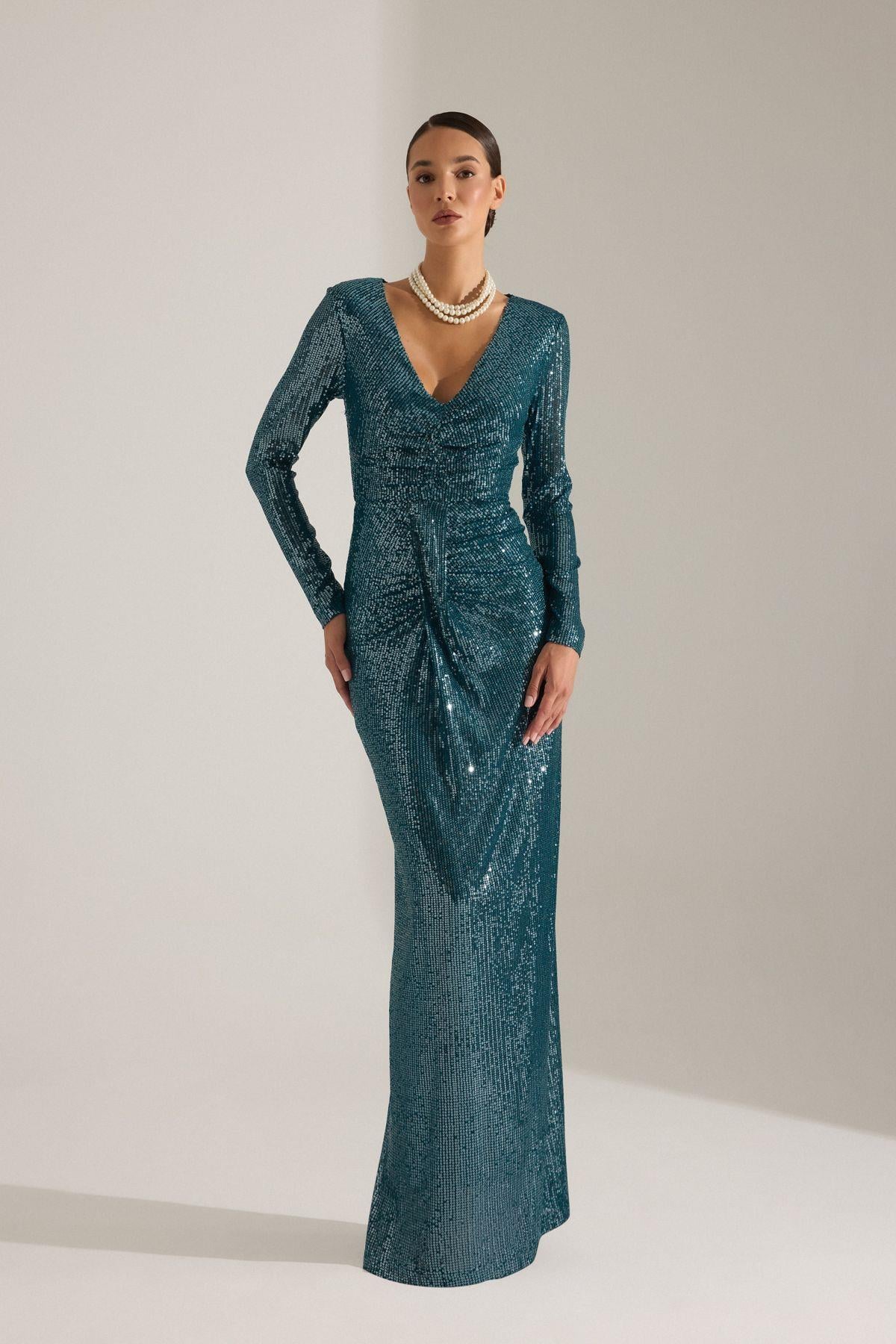 GIUSEPPINA PETROL MAVİSİ ELBİSE