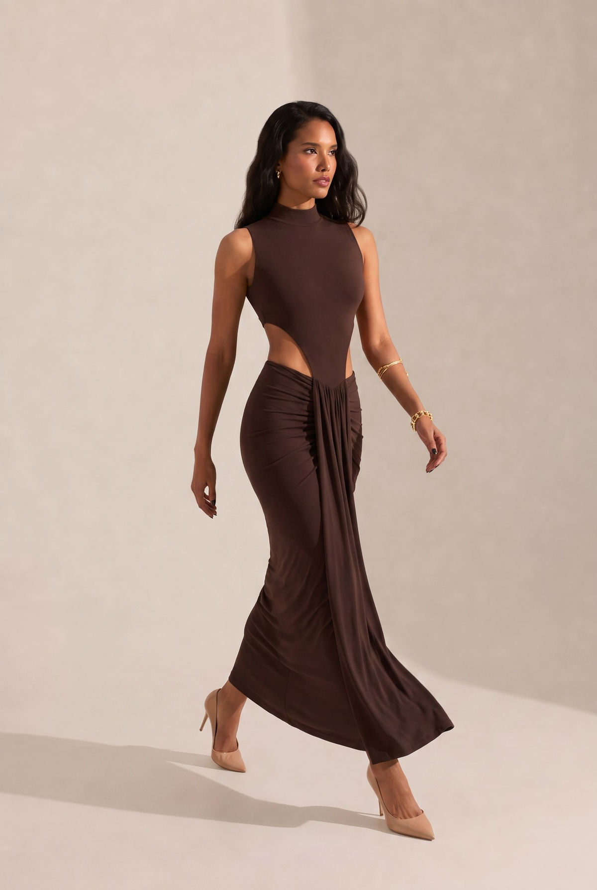 Kenza Halter Yaka Kahve Elbise
