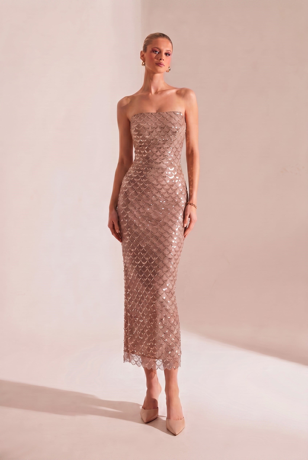 Maya Bronze Midi Elbise