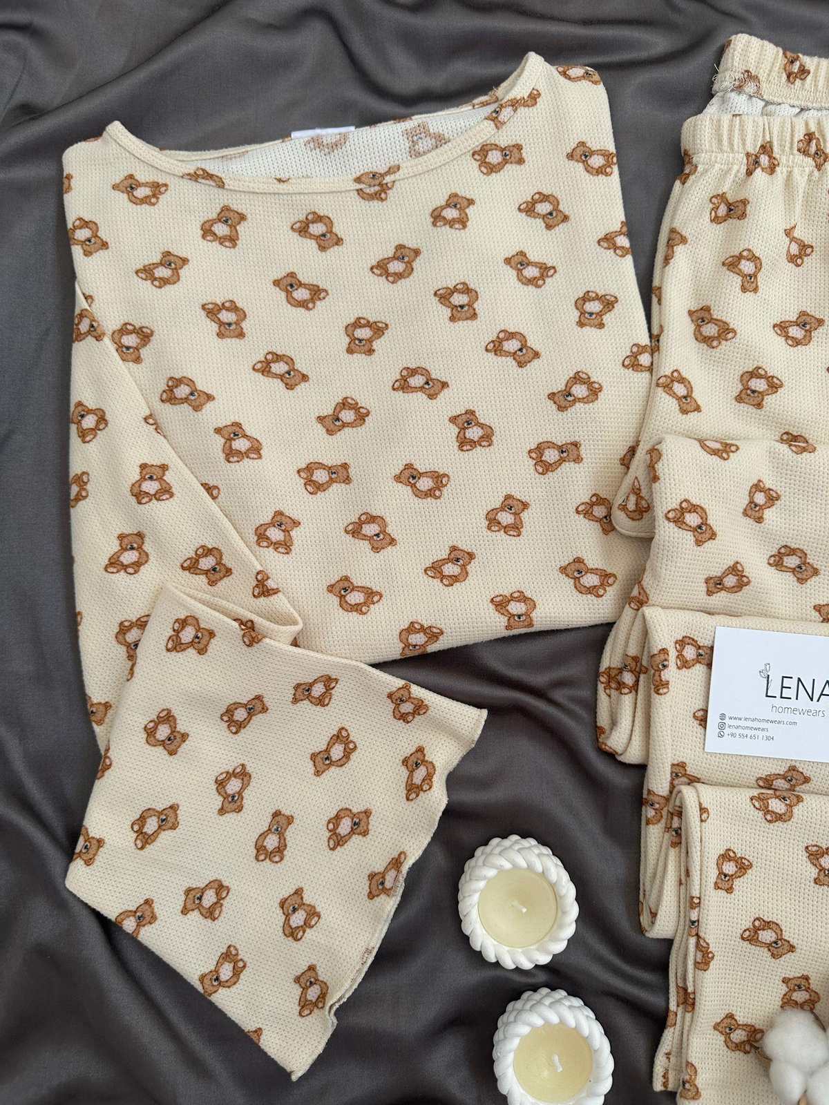 Bej Ayıcık Kol Detaylı Üç Parça Takım