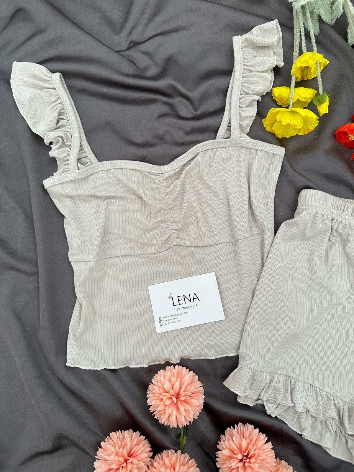 Bej Milas Şortlu Pijama Takımı