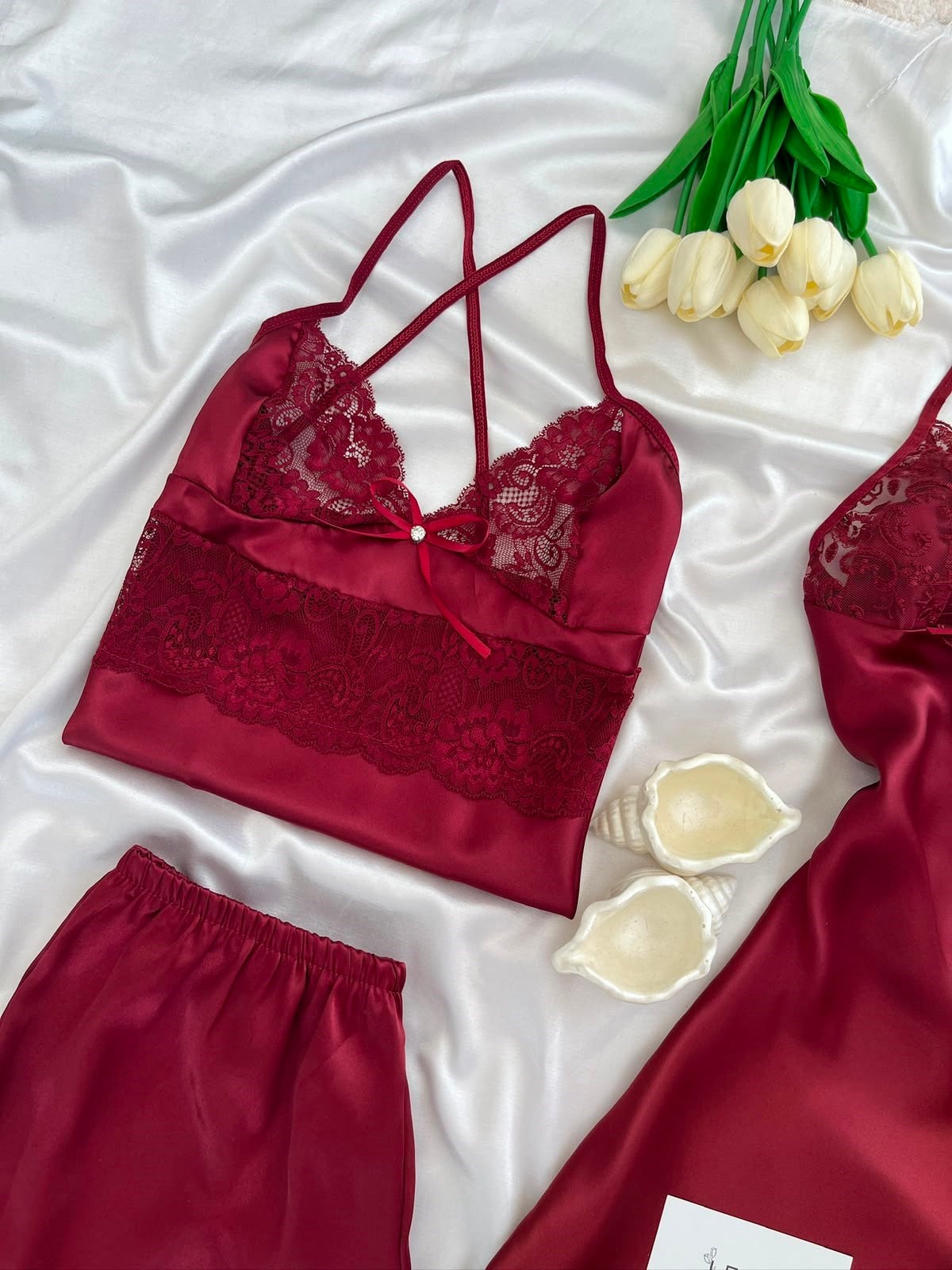 Bordo Beauty Saten Takımı