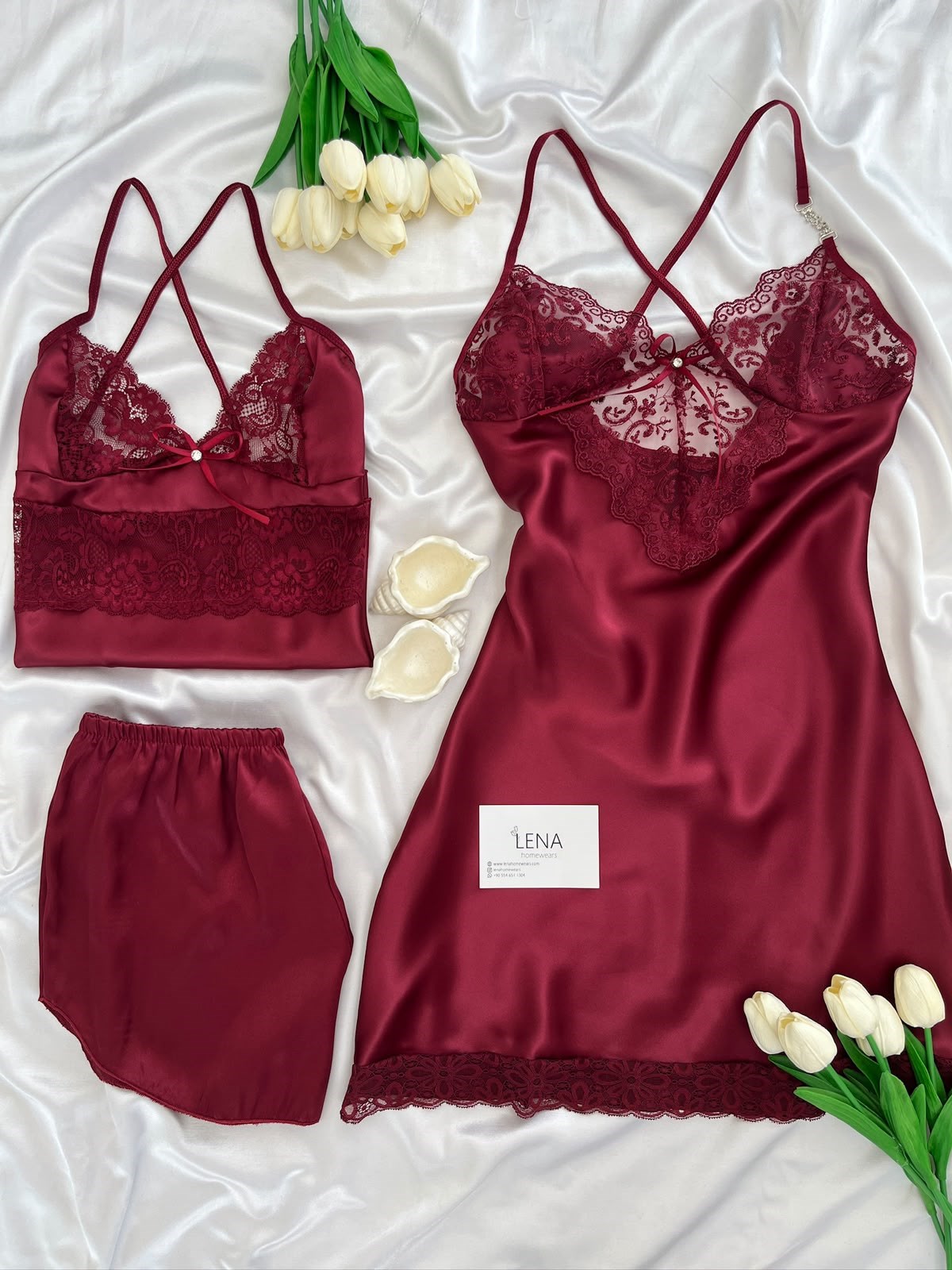 Bordo Beauty Saten Takımı