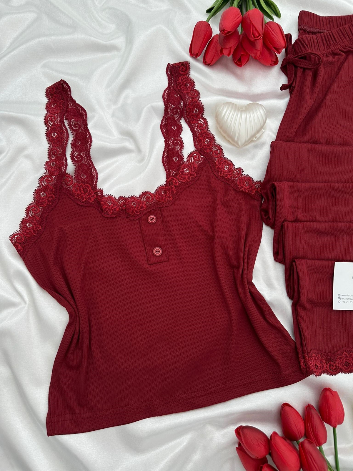 Bordo Fransis Askılı Pijama Takımı