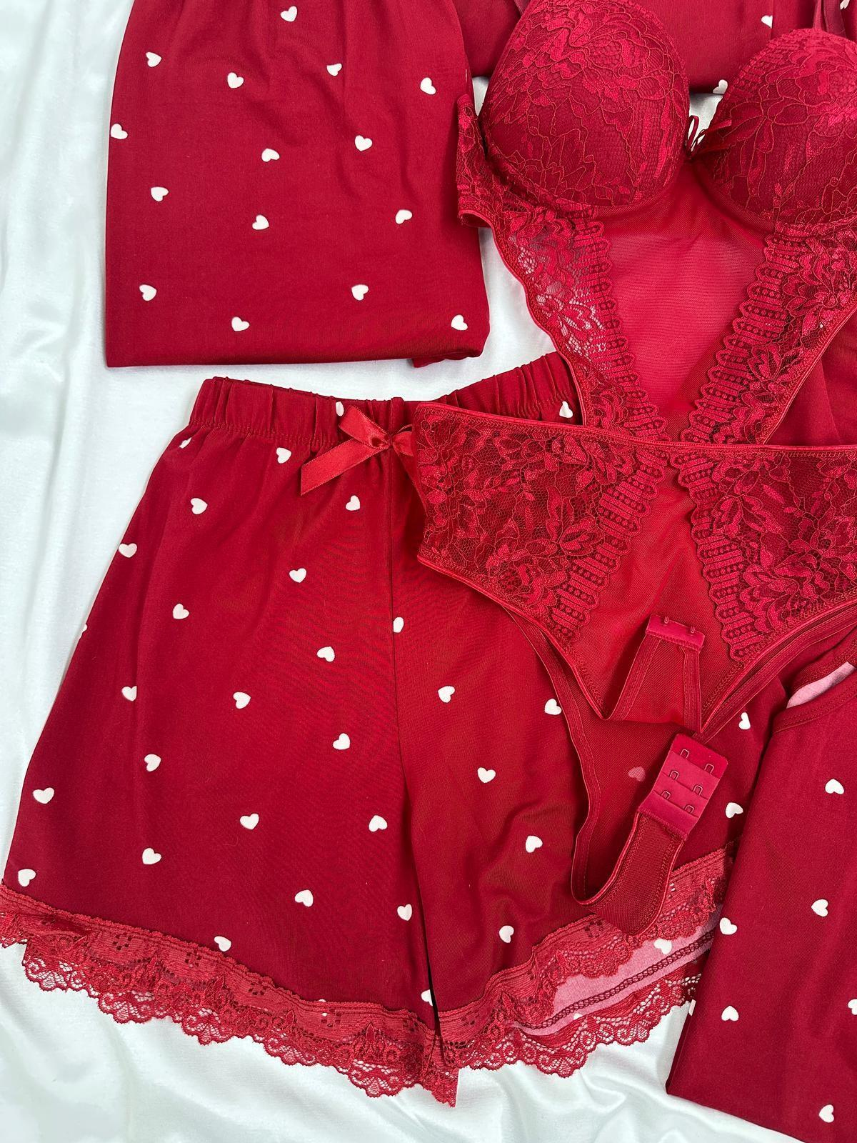 Bordo Lüks 6'lı Yazlık Pijama Takım 