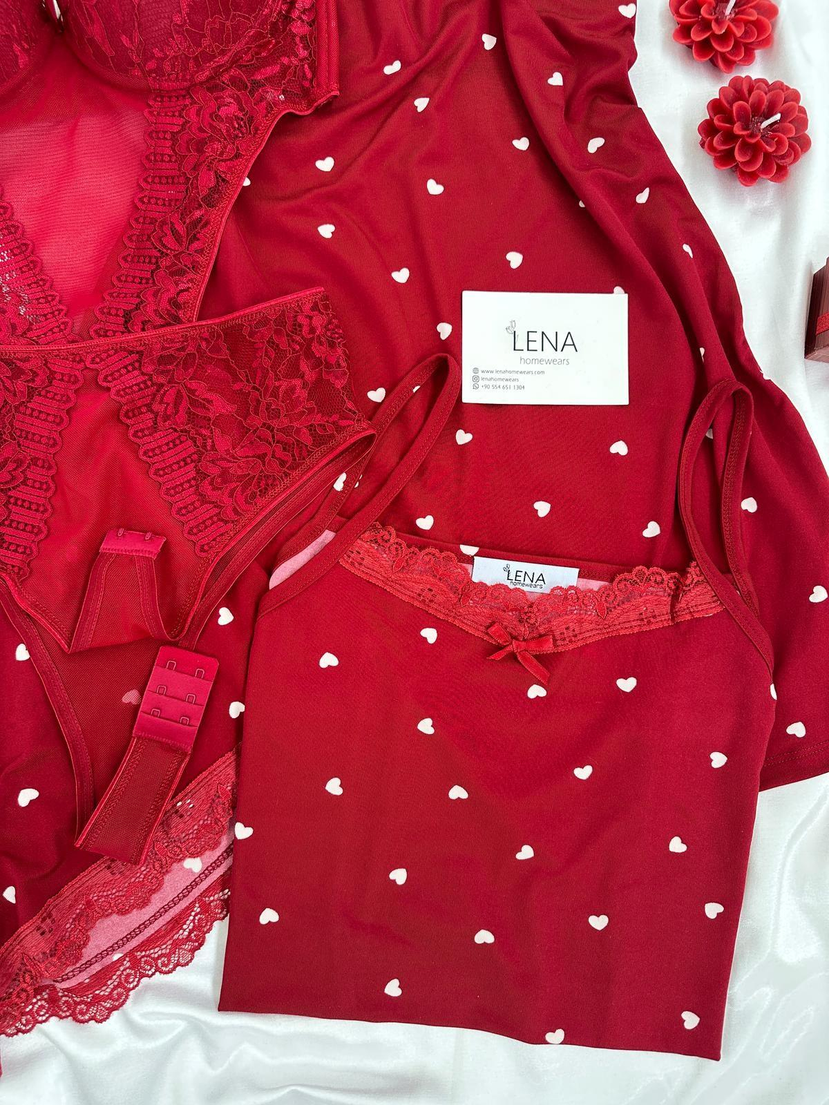 Bordo Lüks 6'lı Yazlık Pijama Takım 