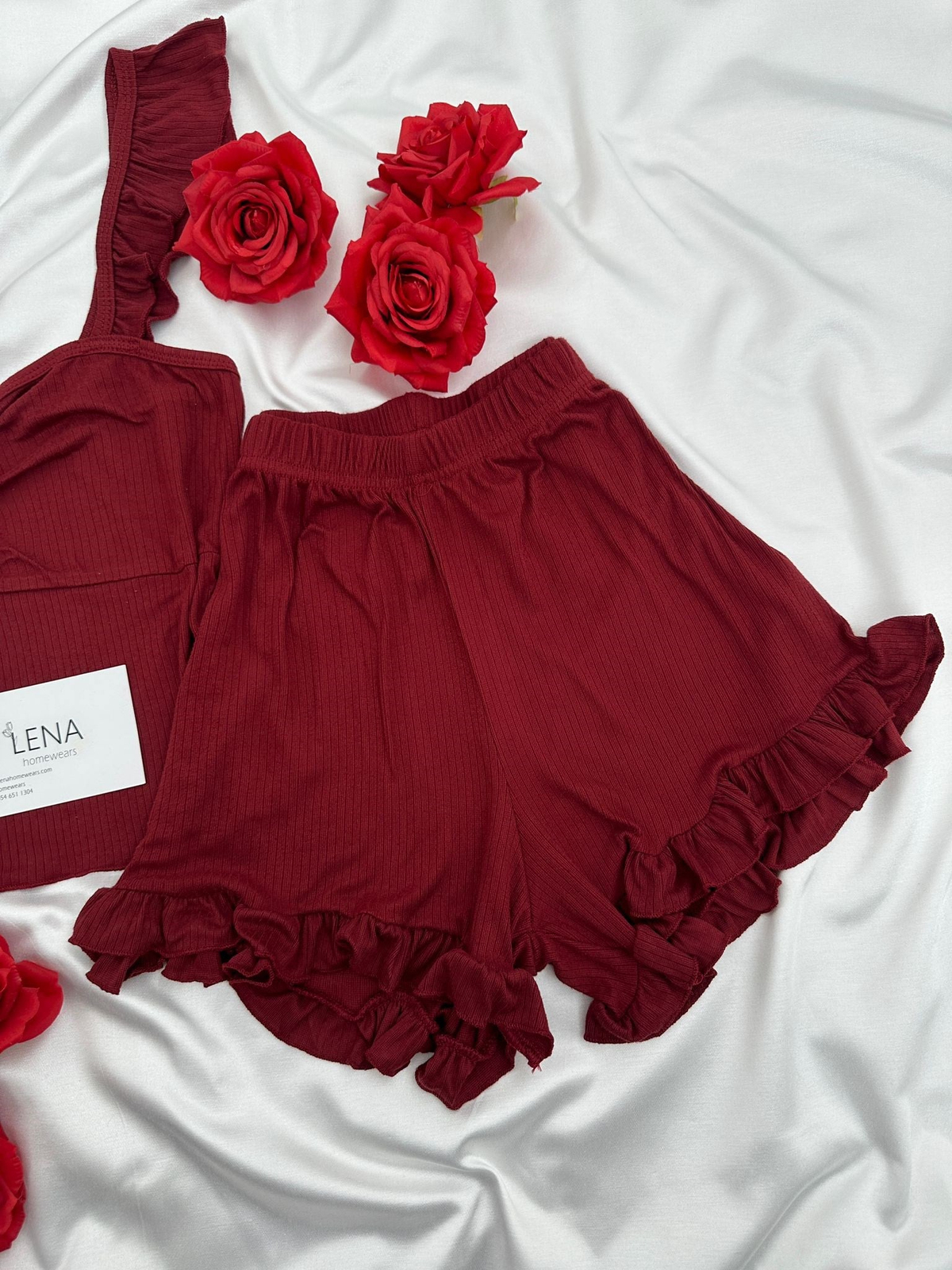 Bordo Milas Şortlu Pijama Takımı