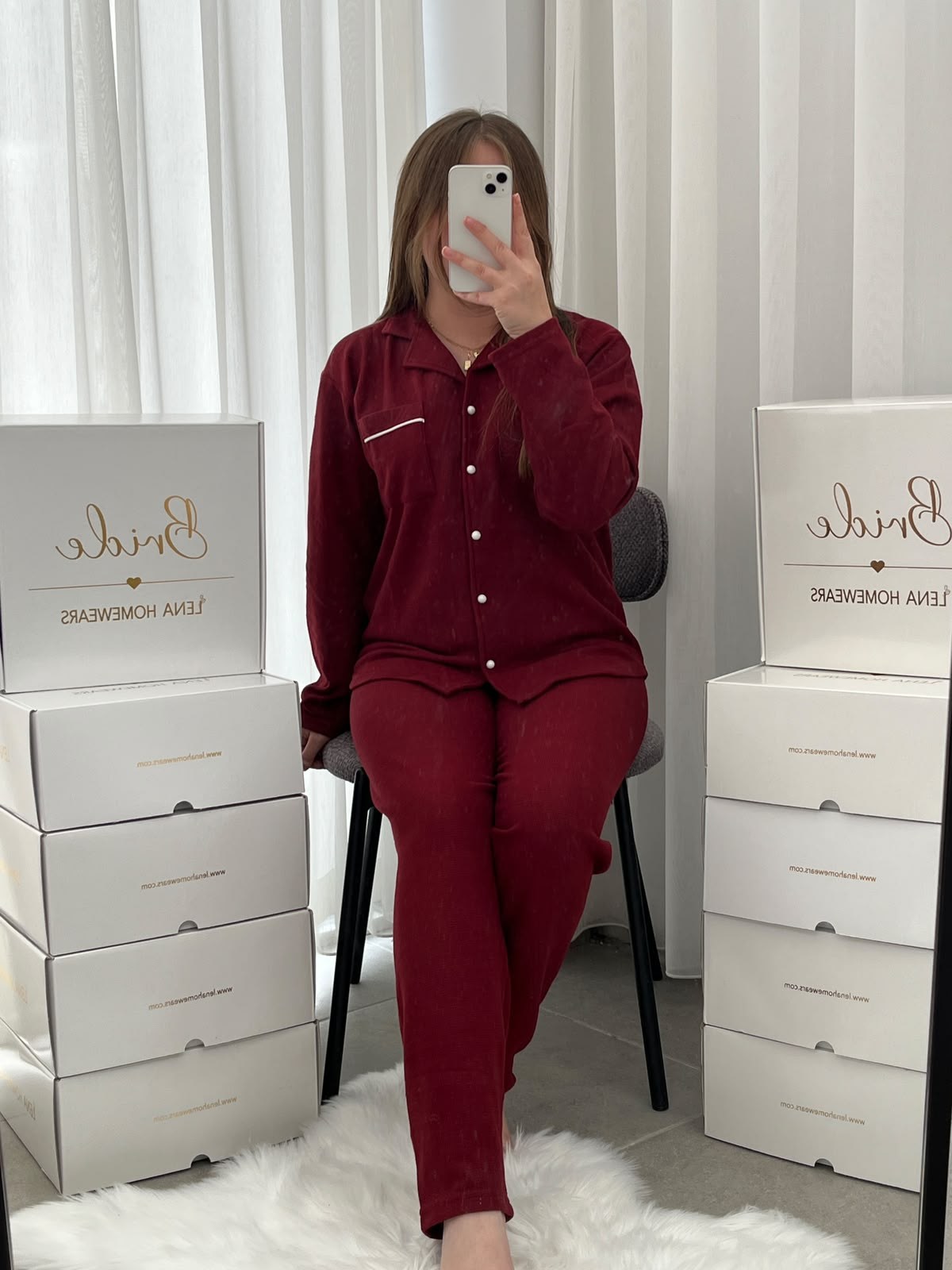 Bordo Sade 4'lü Waffle Pijama Takımı