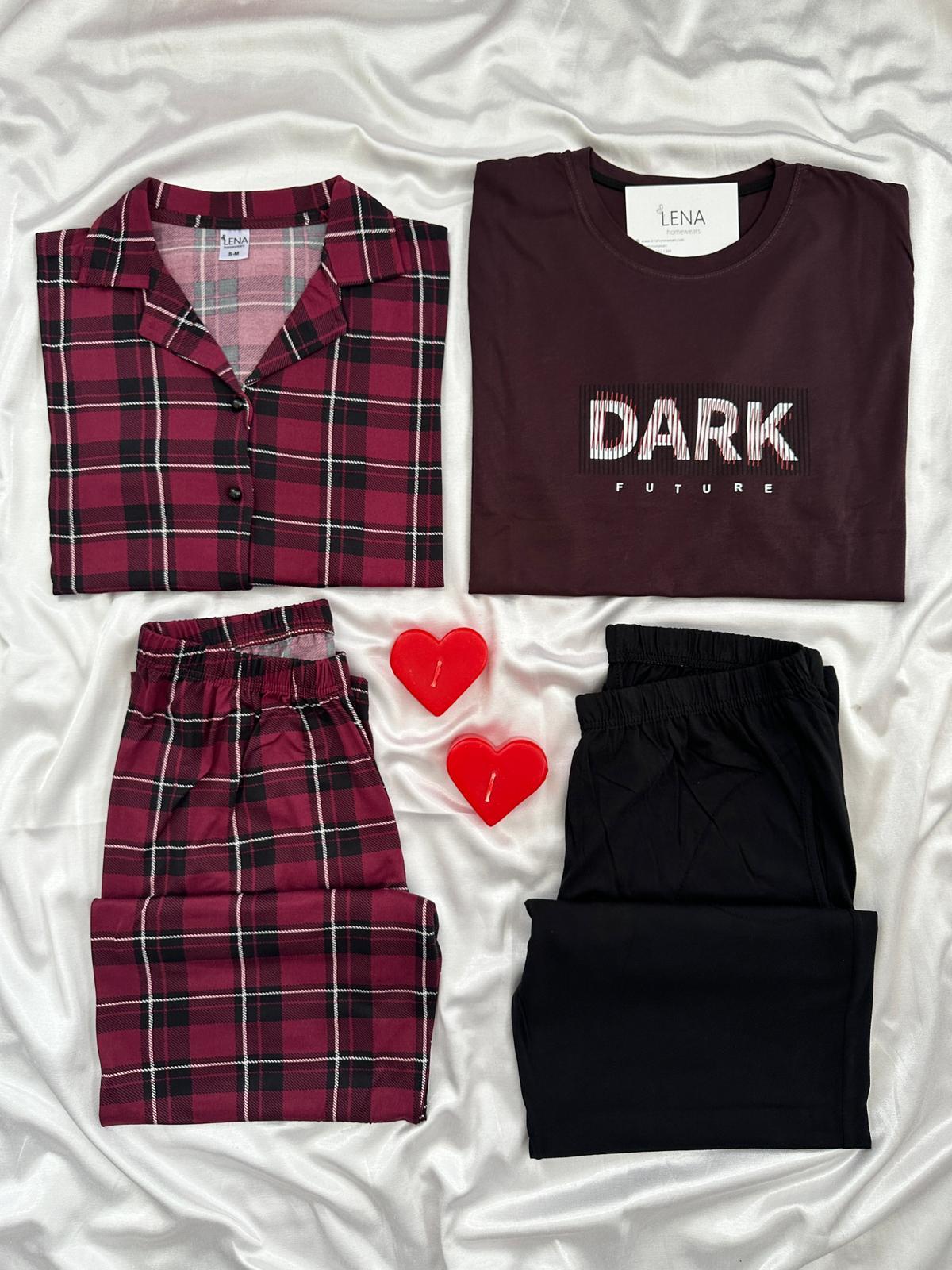 Bordo Sevdam 4 Parça Çift Pijama Seti